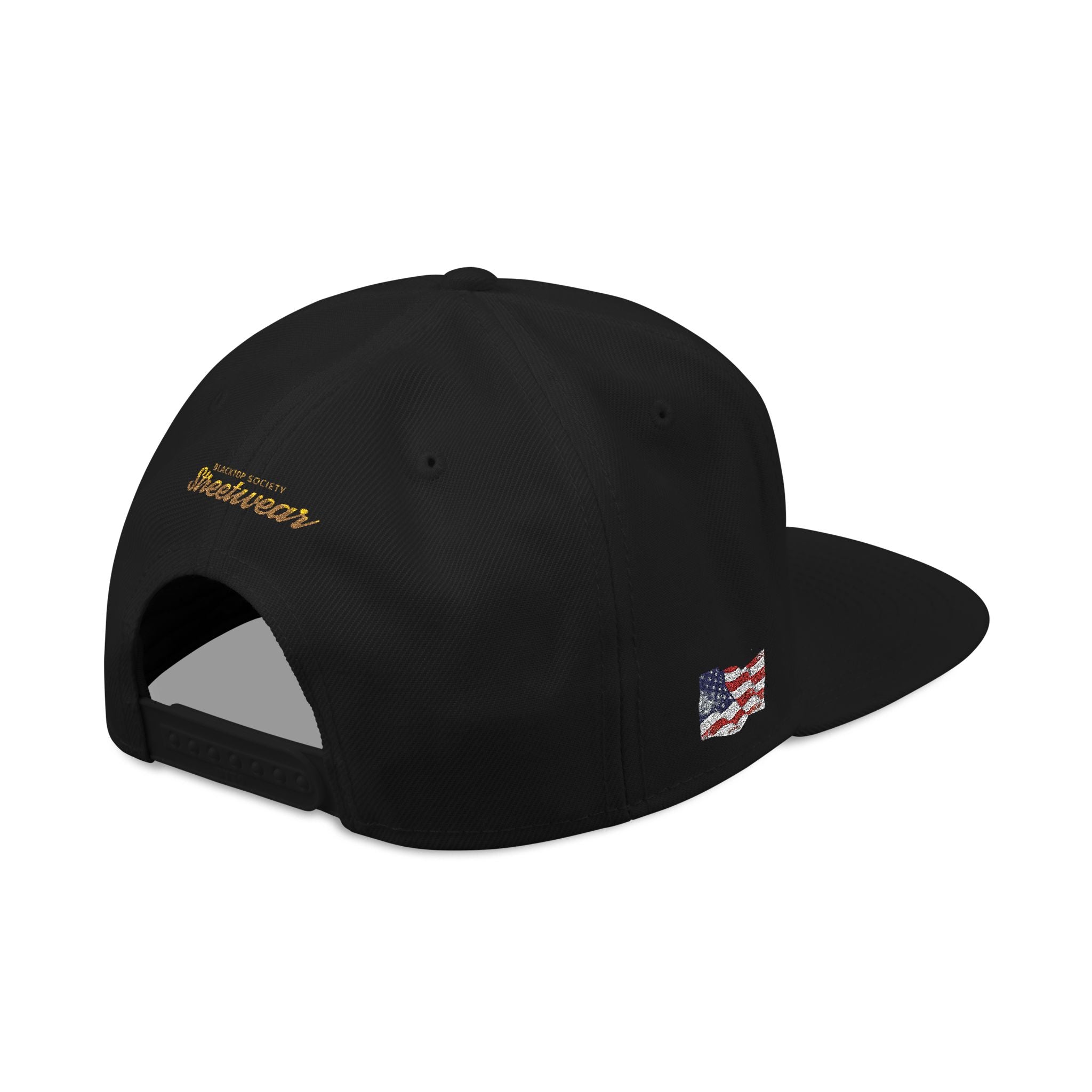 Embroidered Snapback Hat — Patriotic American Flag & Vintage Patch Design