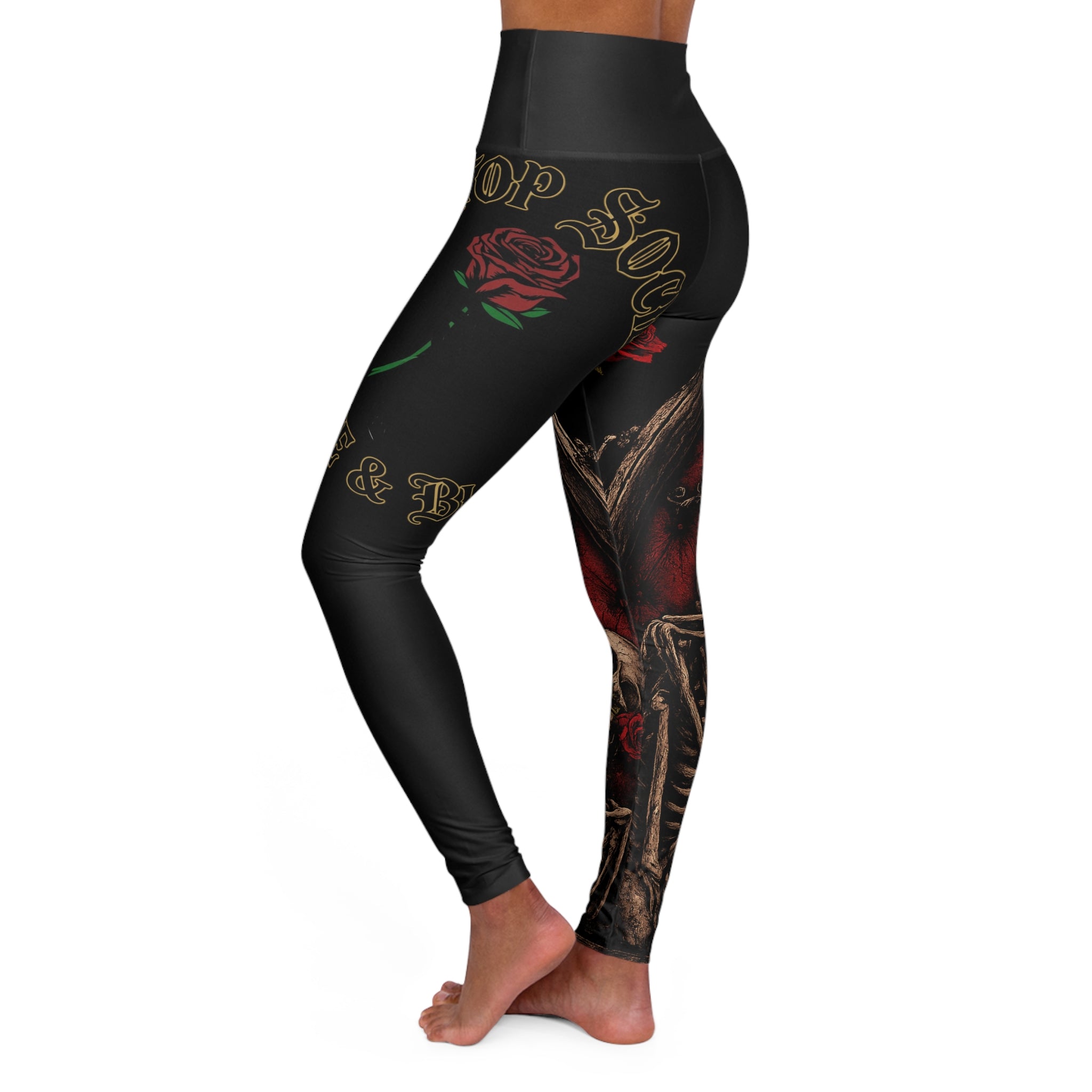 Skull & Rose High-Waist Yoga Leggings — Gothic Skeleton AOP Activewear