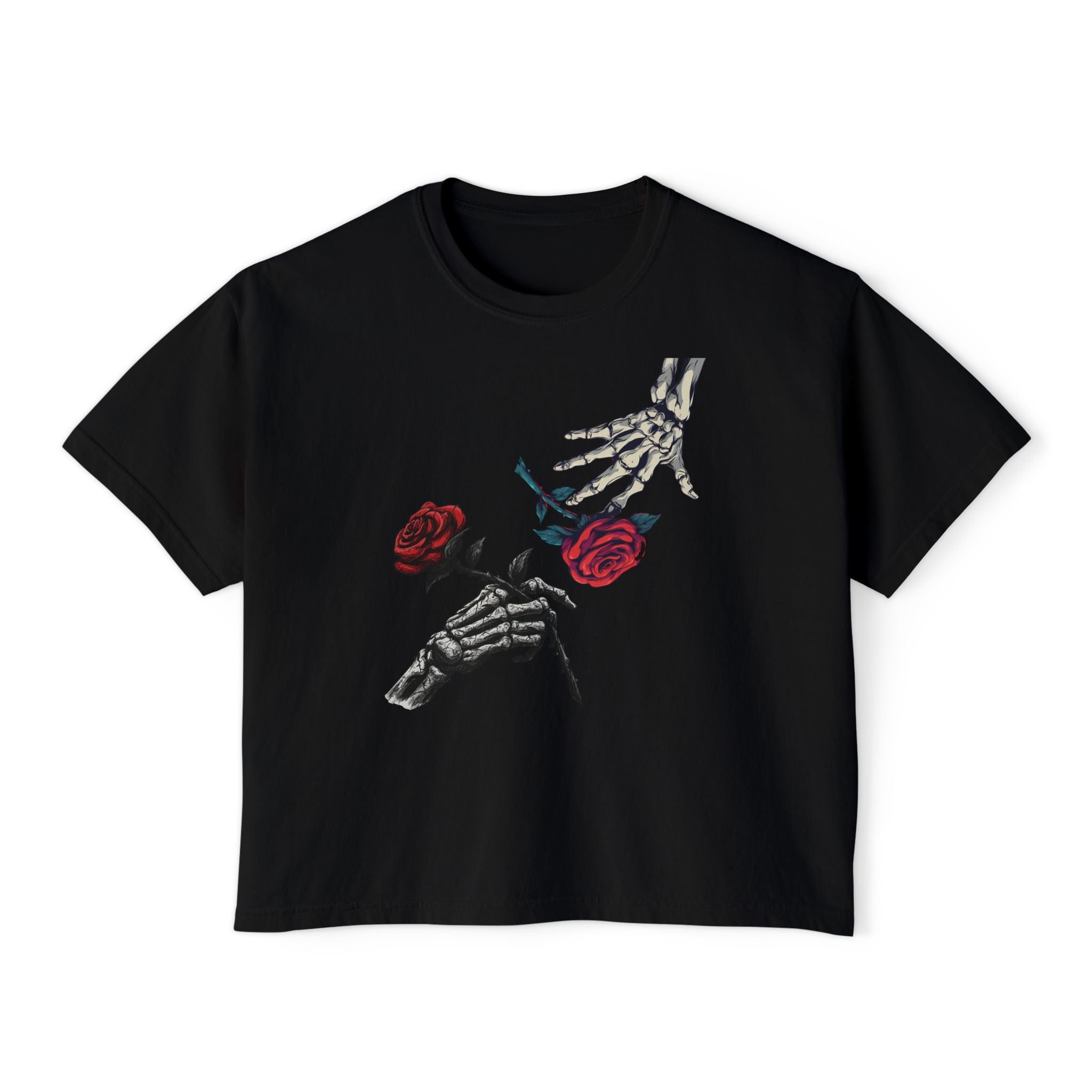 Roses are Red women's crop tee with B rose graphic, Blacktop Society streetwear, view 7