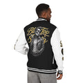 Black & White Letterman Jacket — 'Blue Top Society' Skeleton Biker Design