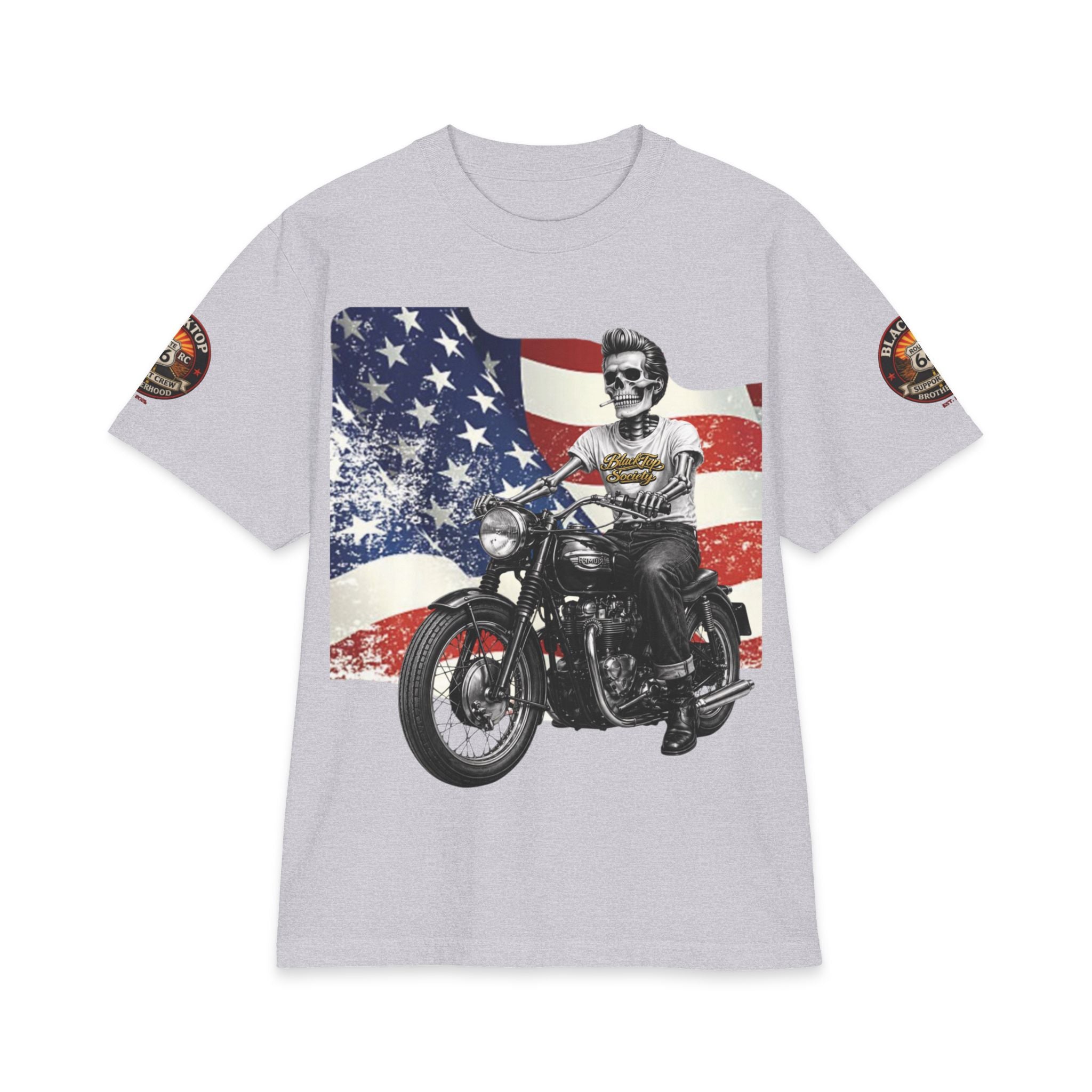 Patriotic skull rider biker tee with American flag — Blacktop Society