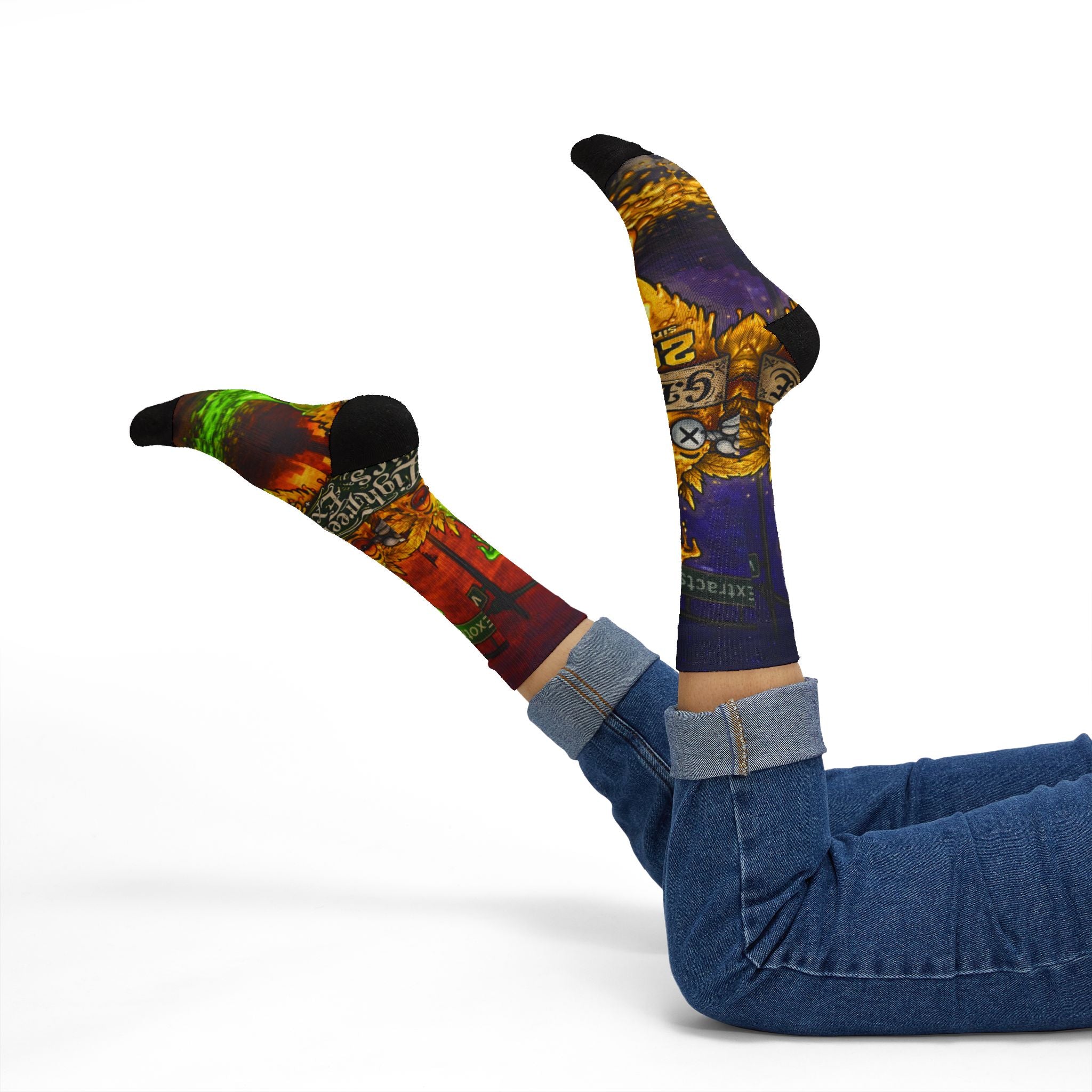 Psychedelic Game Card Sublimation Socks — Colorful Retro Casino Art Crew Socks
