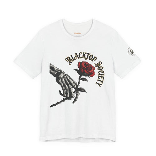 Love Never Dies skull and rose graphic tee, Blacktop Society, view 2