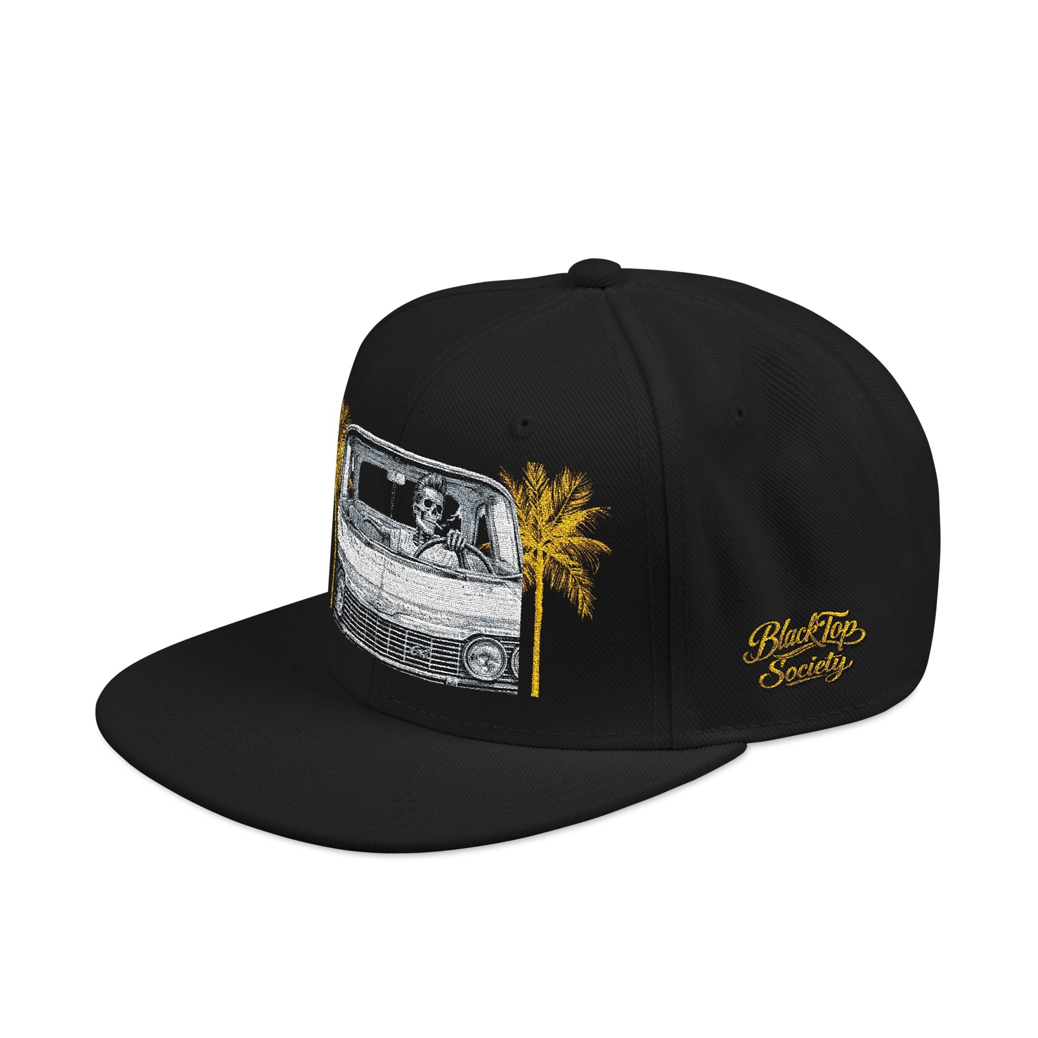 Vintage Camper Snapback Hat — Embroidered Palm Tree & Van Design
