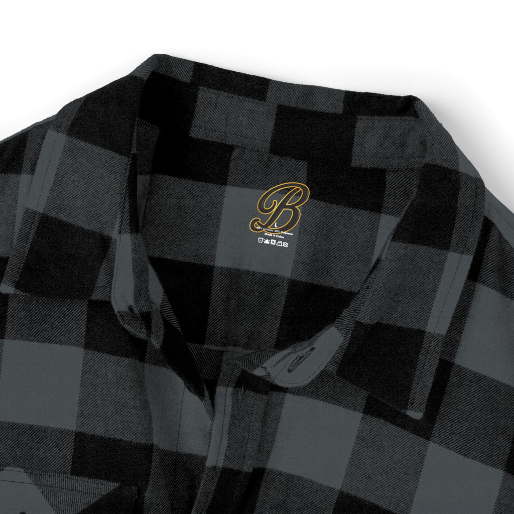 Blacktop Society plaid flannel shirt, retro moto club back graphic, view 15