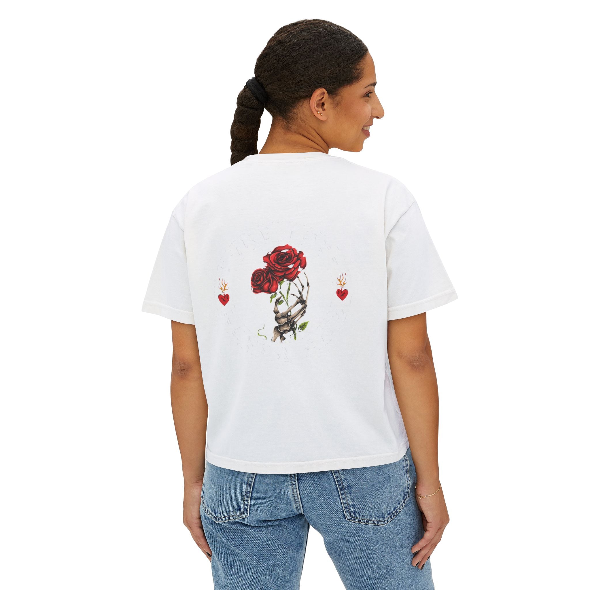 Roses are Red women's crop tee with B rose graphic, Blacktop Society streetwear, view 11