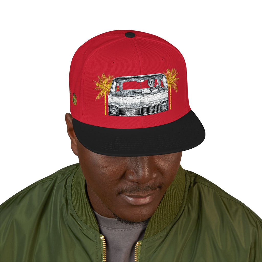 Vintage Camper Snapback Hat — Embroidered Palm Tree & Van Design