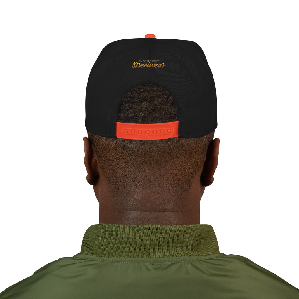 Embroidered Snapback Hat — Vintage Rebel Logo with USA Flag Patch