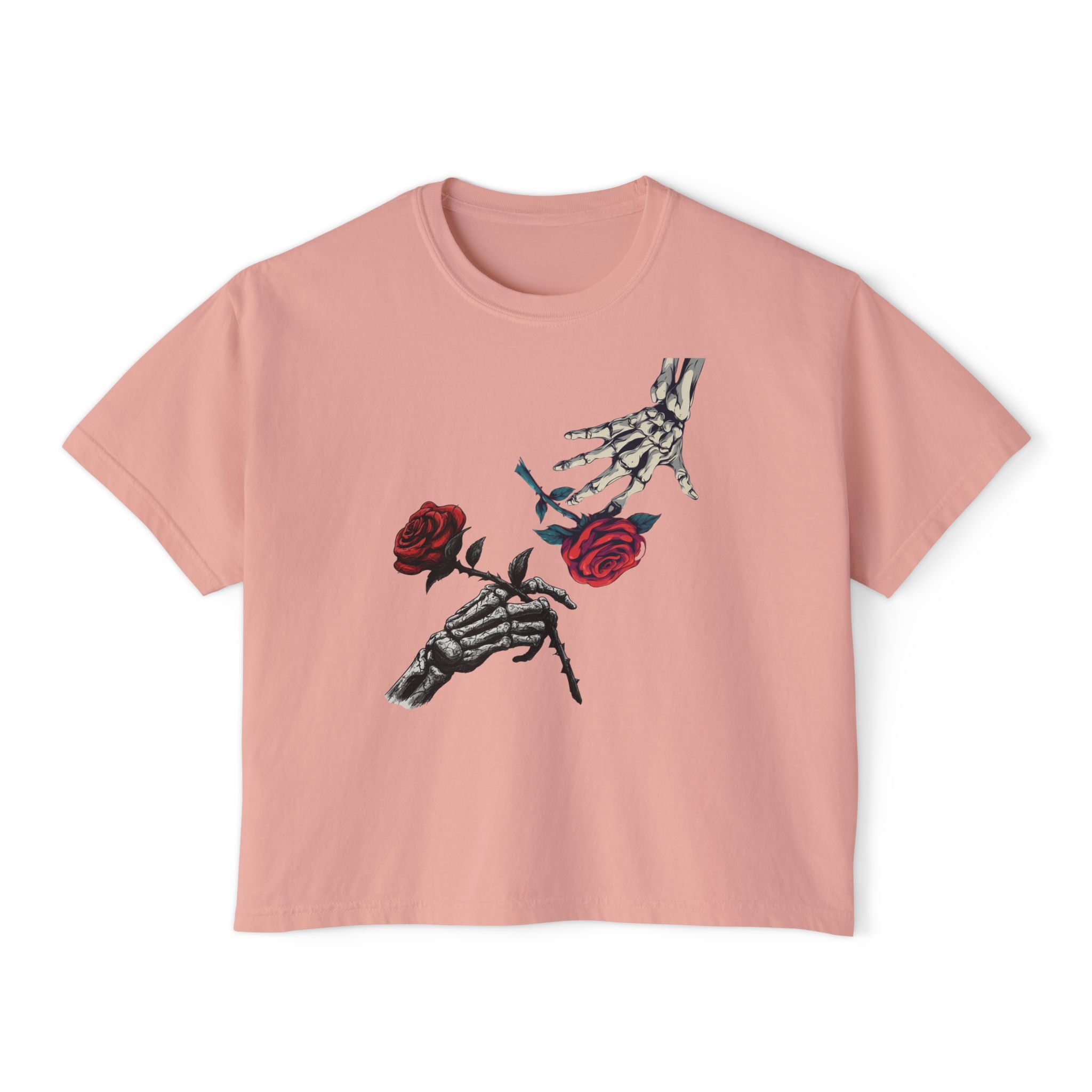 Roses are Red women's crop tee with B rose graphic, Blacktop Society streetwear, view 3