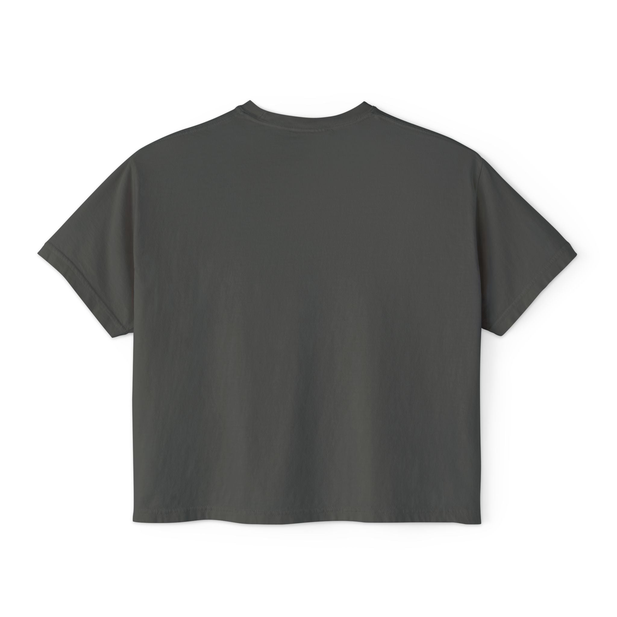 Dark gray streetwear graphic tee, back view, minimalist design for urban style