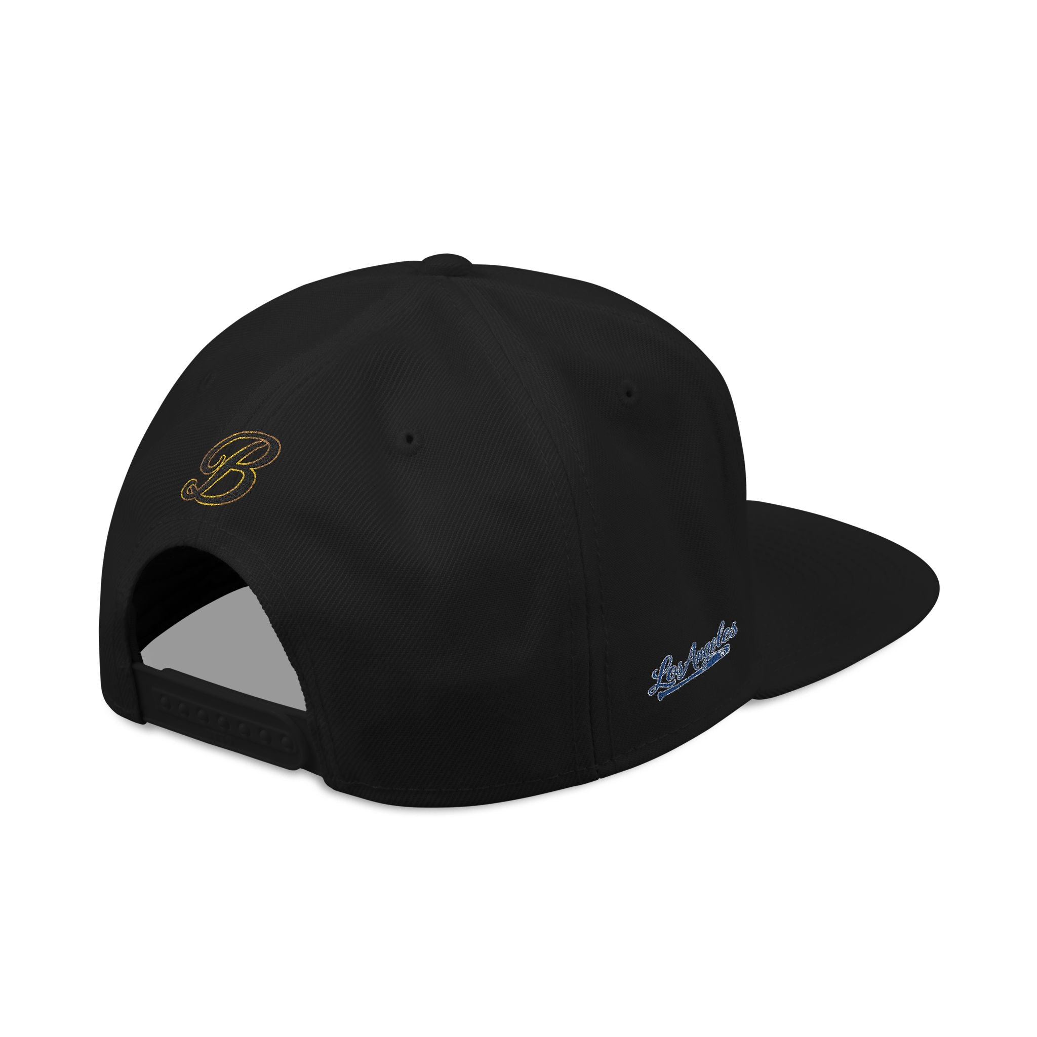 Blue Vibes embroidered snapback hat, black with cyan visor, Blacktop Society, view 8