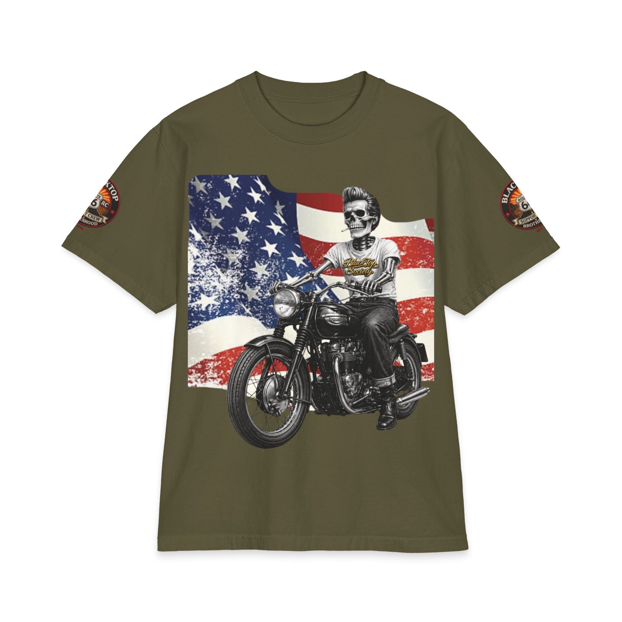 Patriotic skull rider biker tee with American flag — Blacktop Society