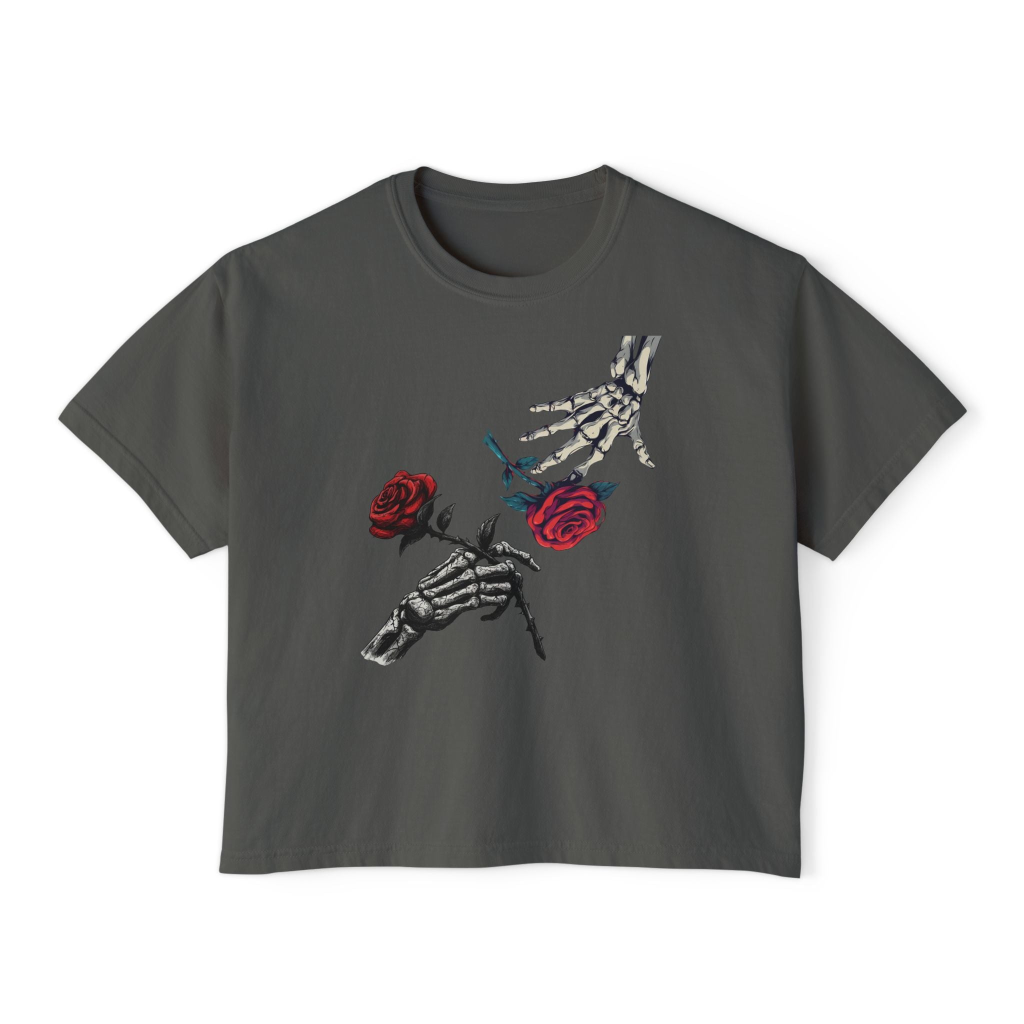 Roses are Red women's crop tee with B rose graphic, Blacktop Society streetwear, view 5