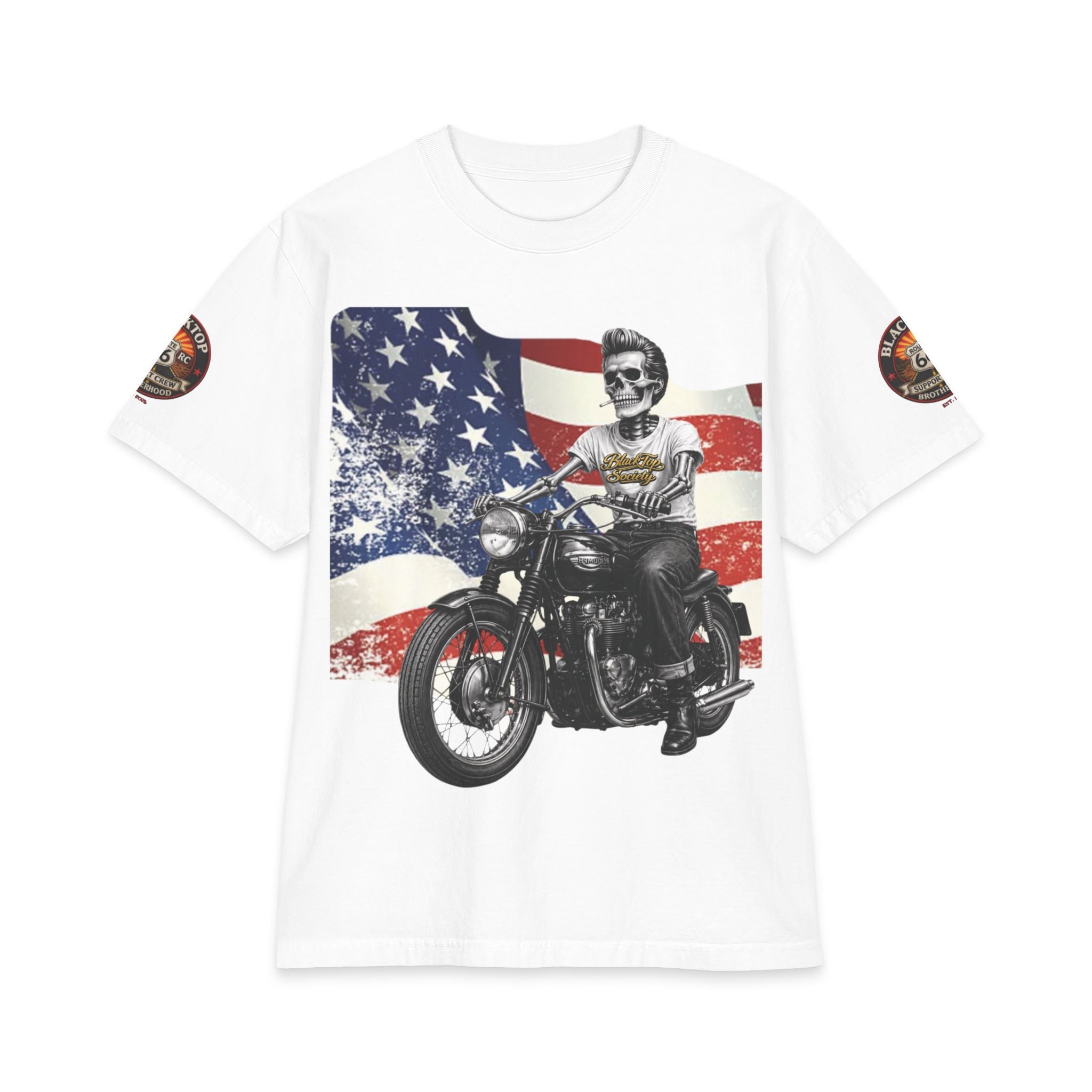 Patriotic skull rider biker tee with American flag — Blacktop Society