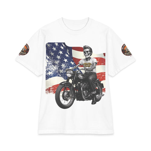 Patriotic skull rider biker tee with American flag — Blacktop Society