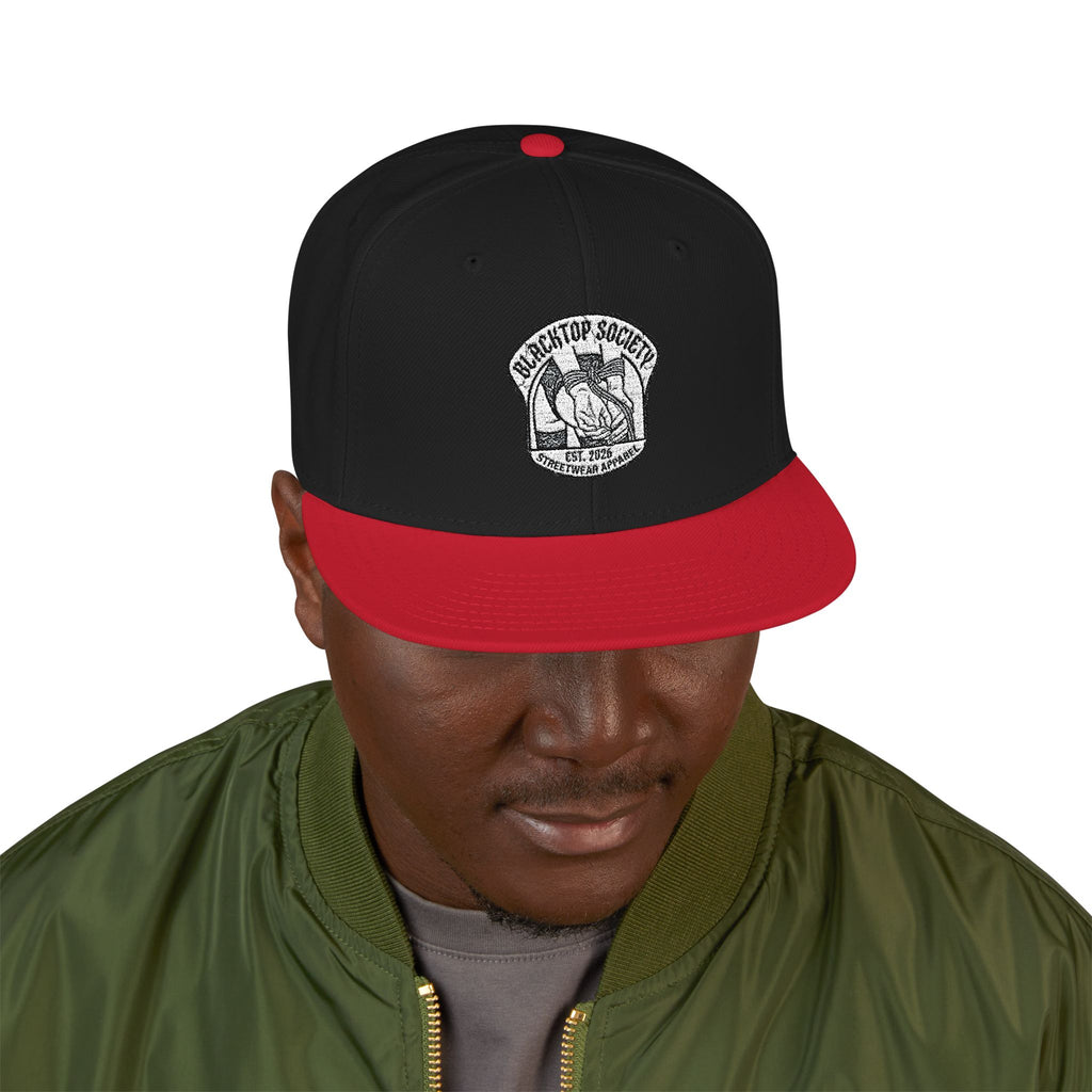 Embroidered Snapback Hat — Vintage Rebel Logo with USA Flag Patch