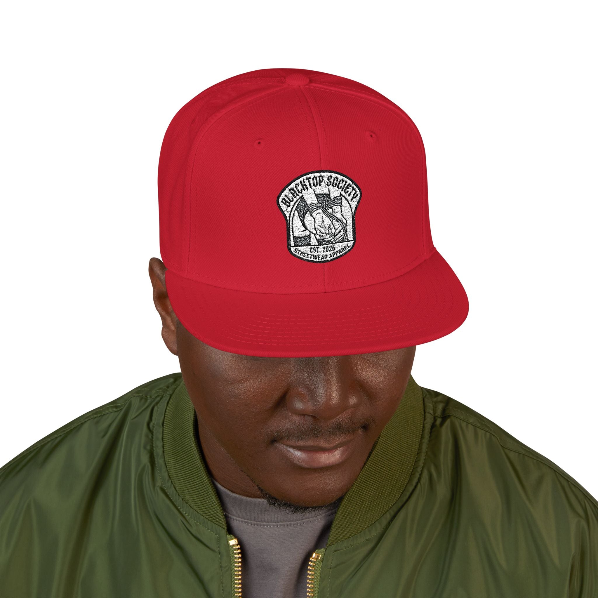 Embroidered Snapback Hat — Vintage Rebel Logo with USA Flag Patch