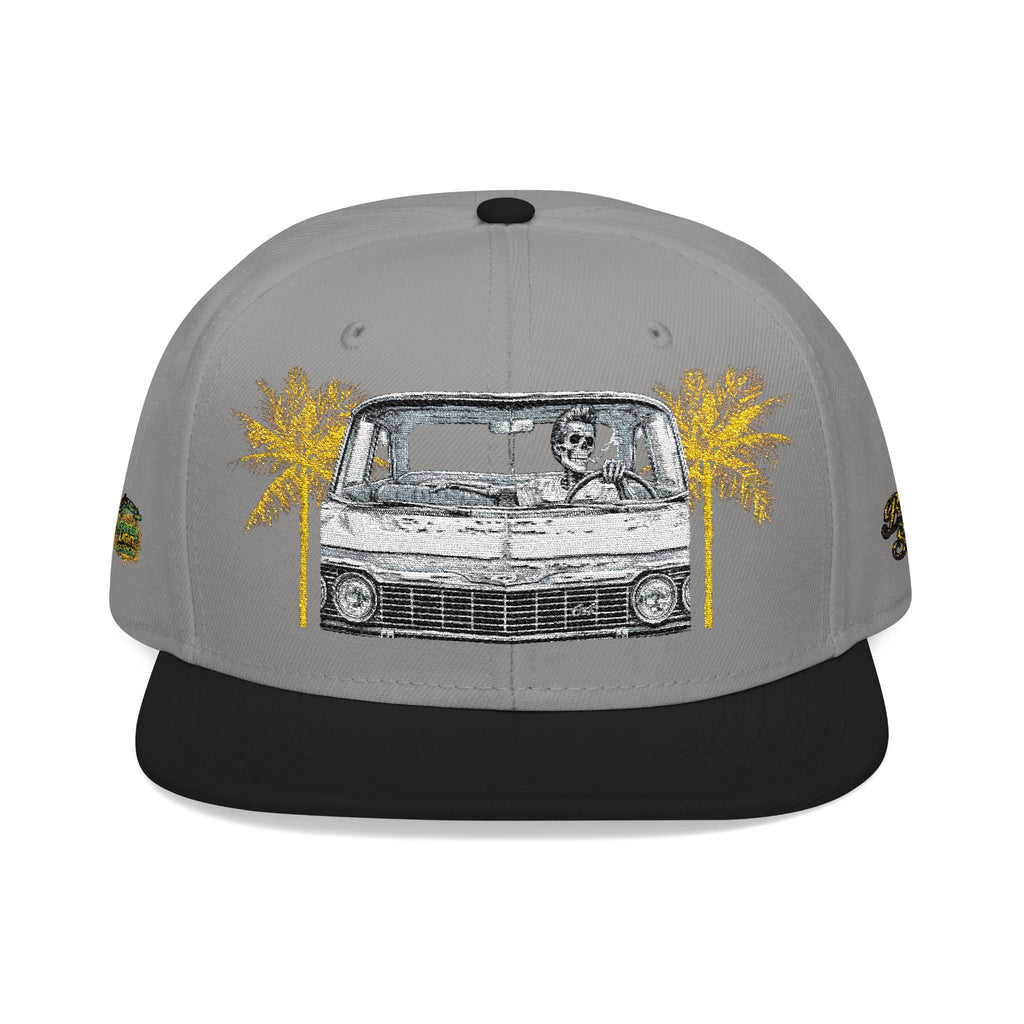 Vintage Camper Snapback Hat — Embroidered Palm Tree & Van Design