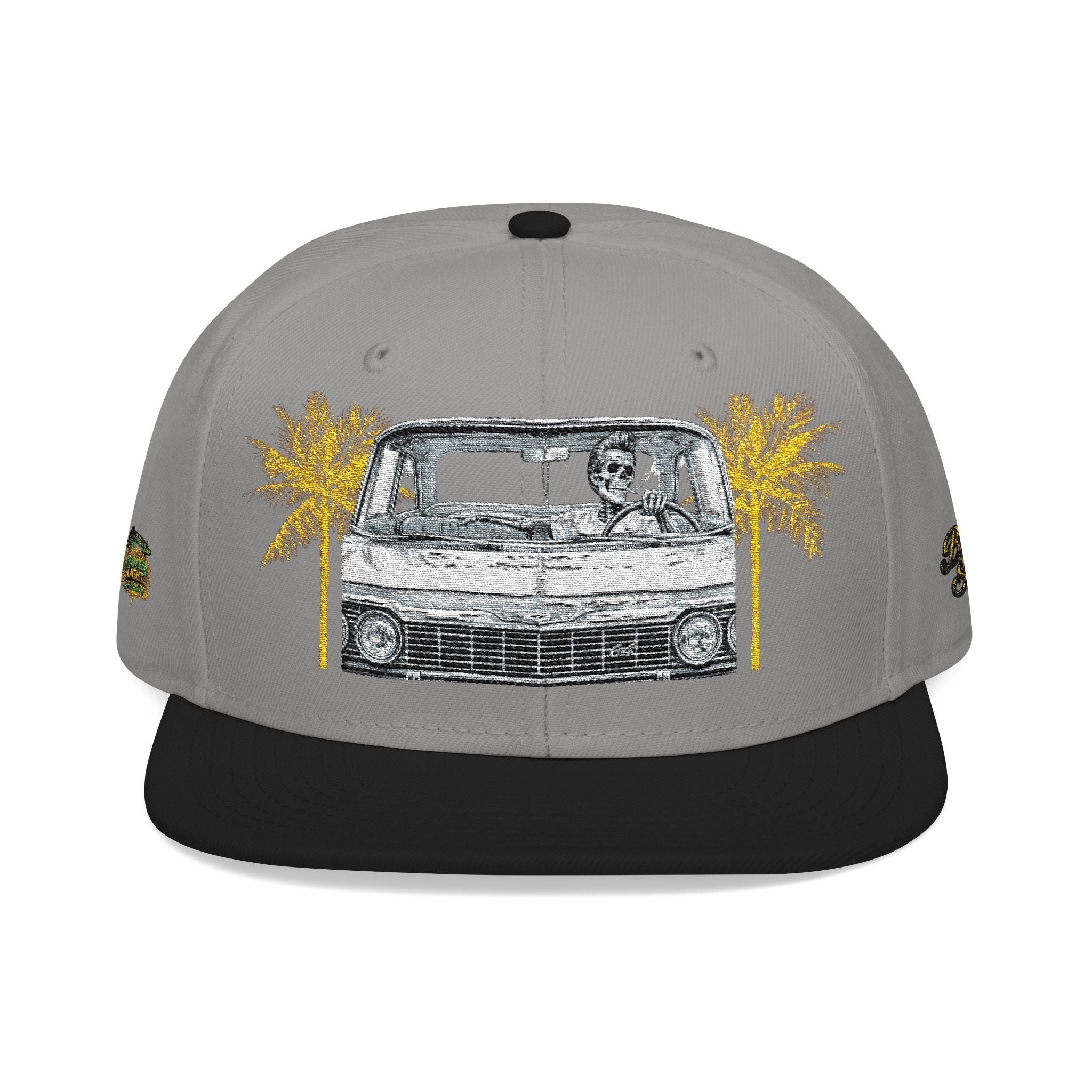 Vintage Camper Snapback Hat — Embroidered Palm Tree & Van Design