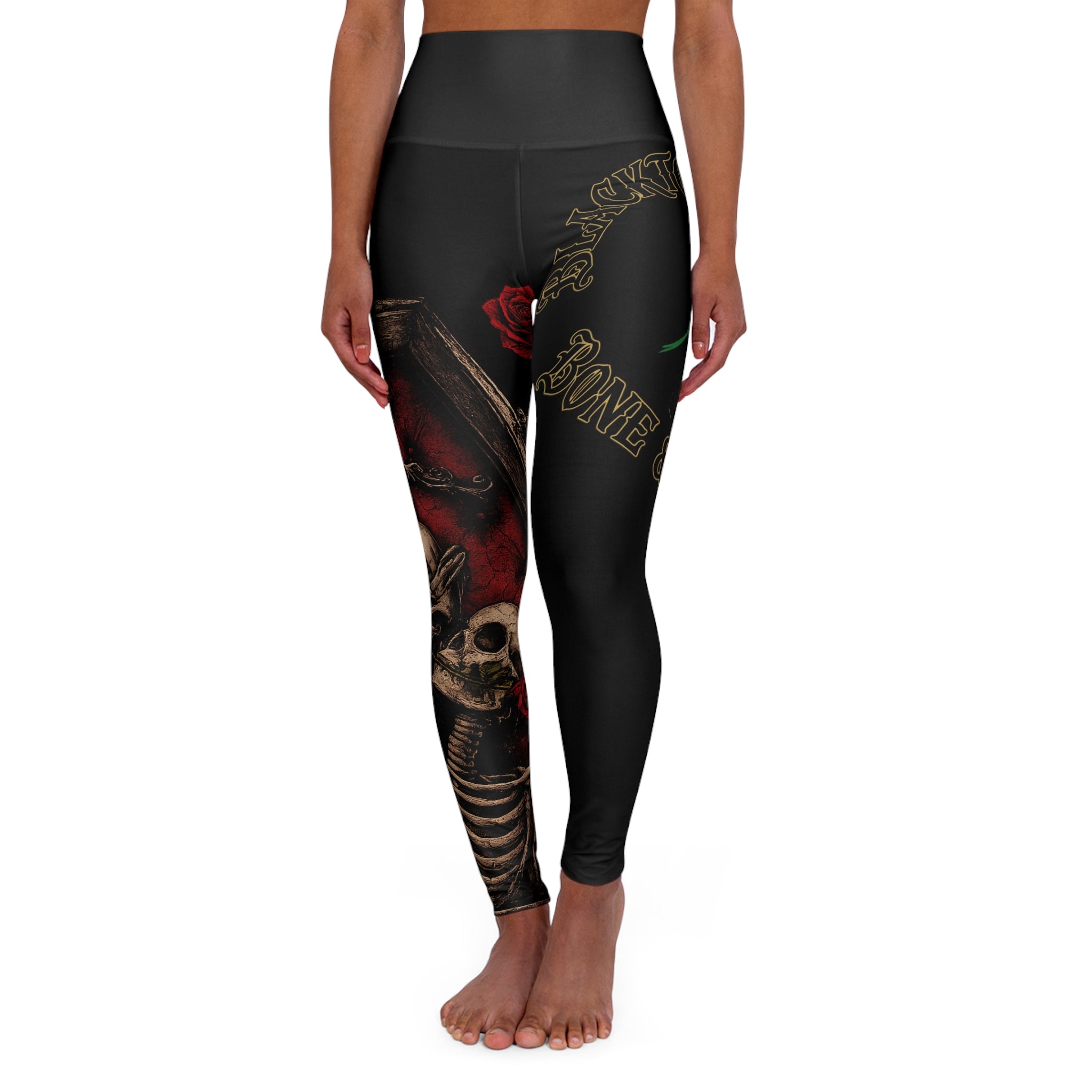 Skull & Rose High-Waist Yoga Leggings — Gothic Skeleton AOP Activewear