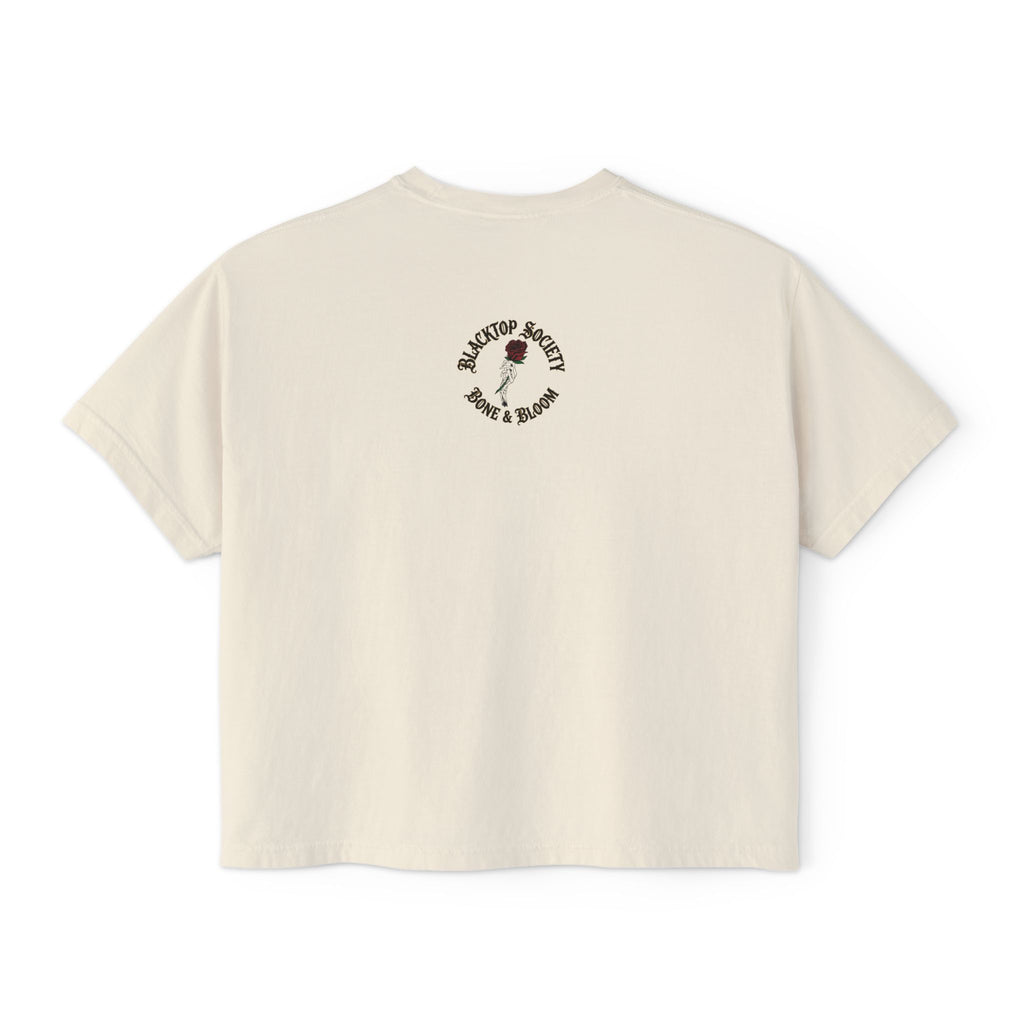 Women's Boxy Tee - Gothic Coffin Skeleton & Roses Graphic Shirt