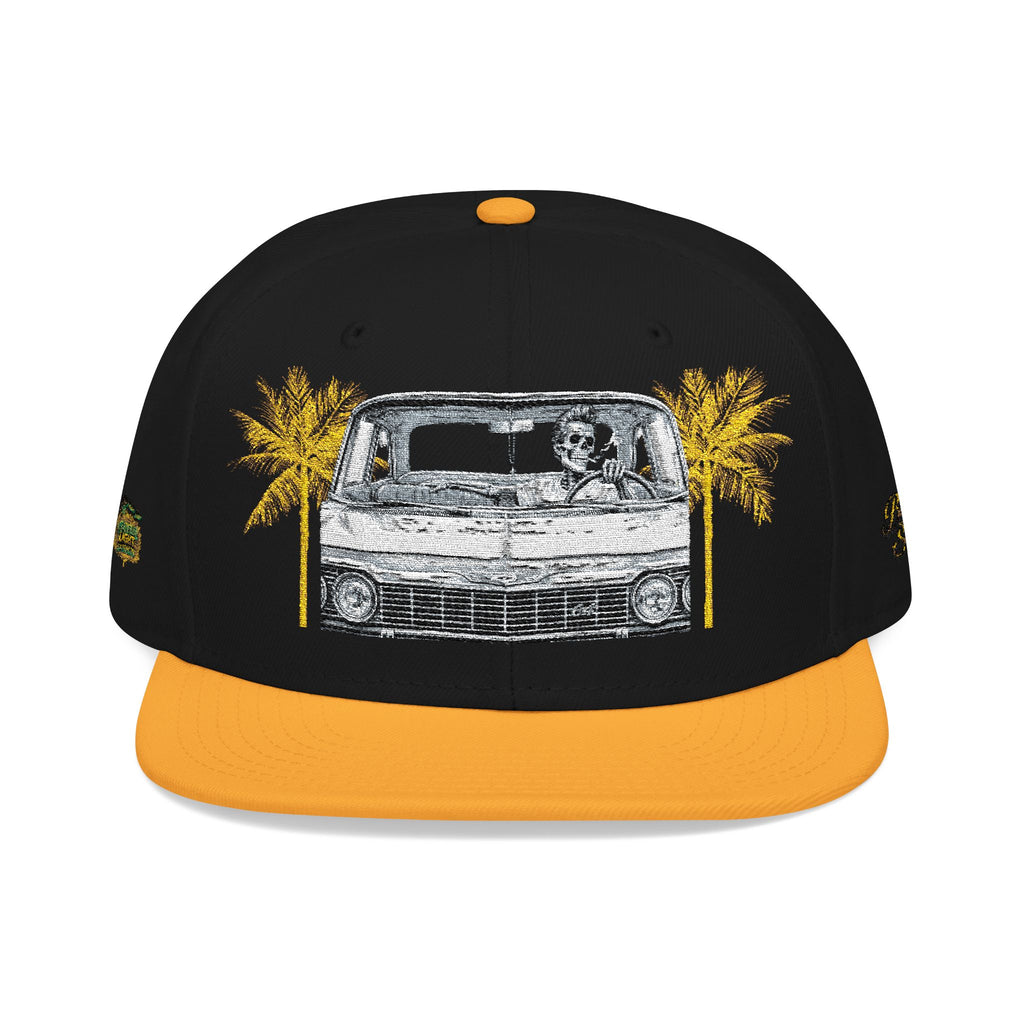 Vintage Camper Snapback Hat — Embroidered Palm Tree & Van Design