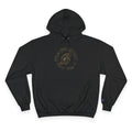 Black streetwear hoodie with gold 'From The Street 2 The Curb' graphic, Champion logo on sleeve