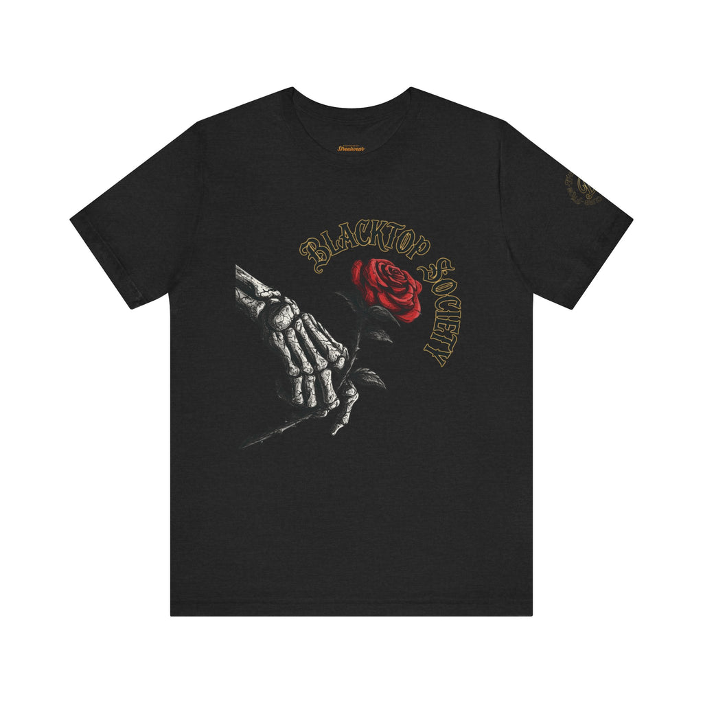 Love Never Dies skull and rose graphic tee, Blacktop Society, view 10