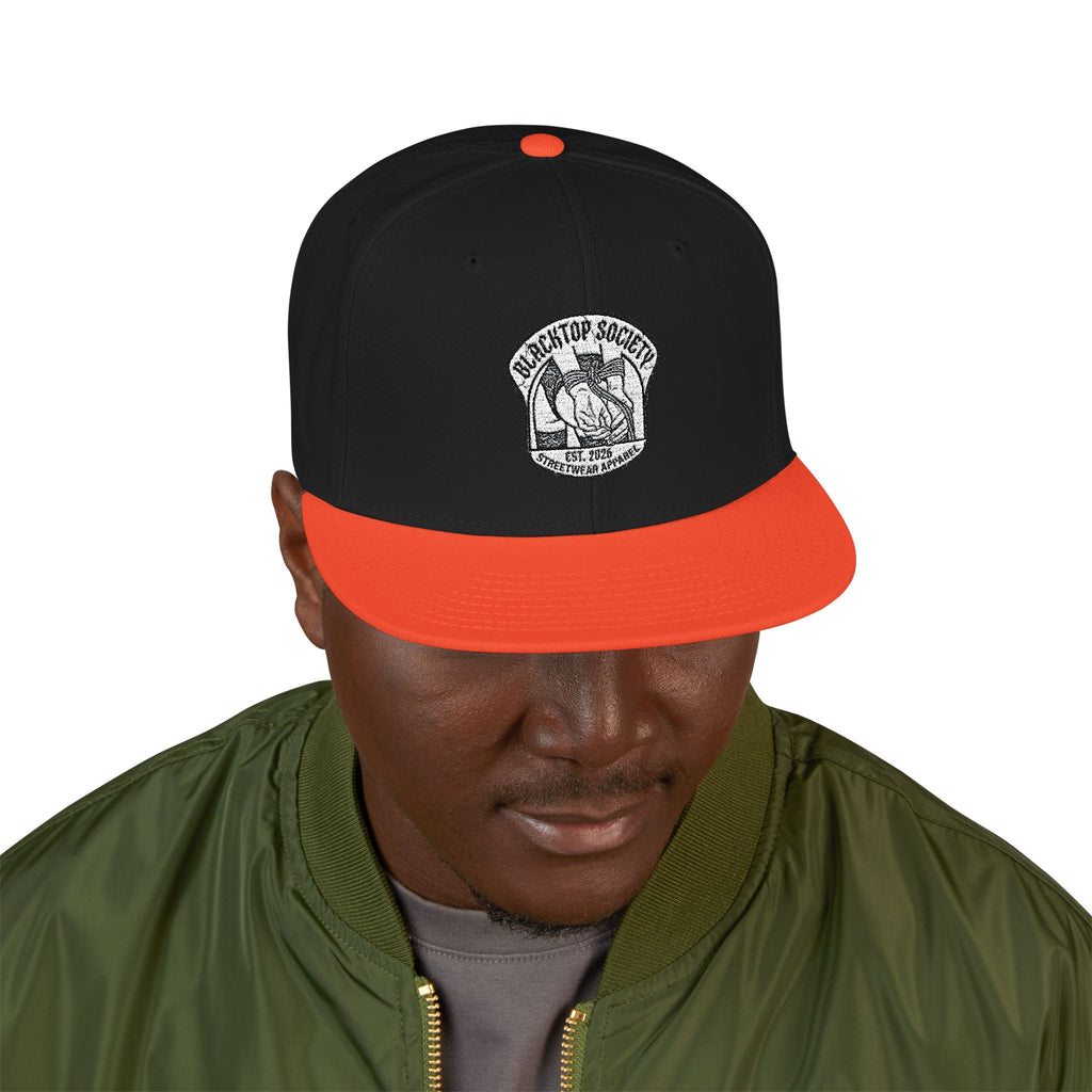 Embroidered Snapback Hat — Vintage Rebel Logo with USA Flag Patch