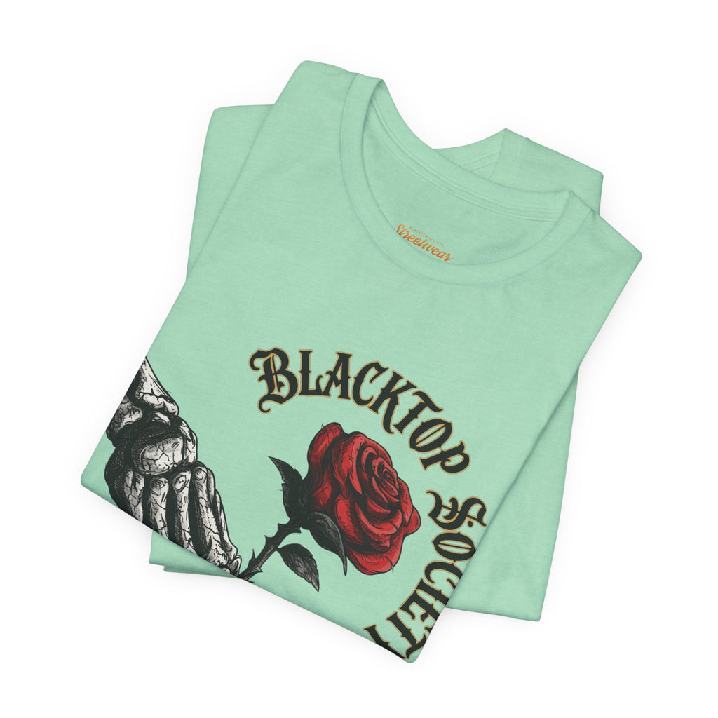 Love Never Dies skull and rose graphic tee, Blacktop Society, view 29
