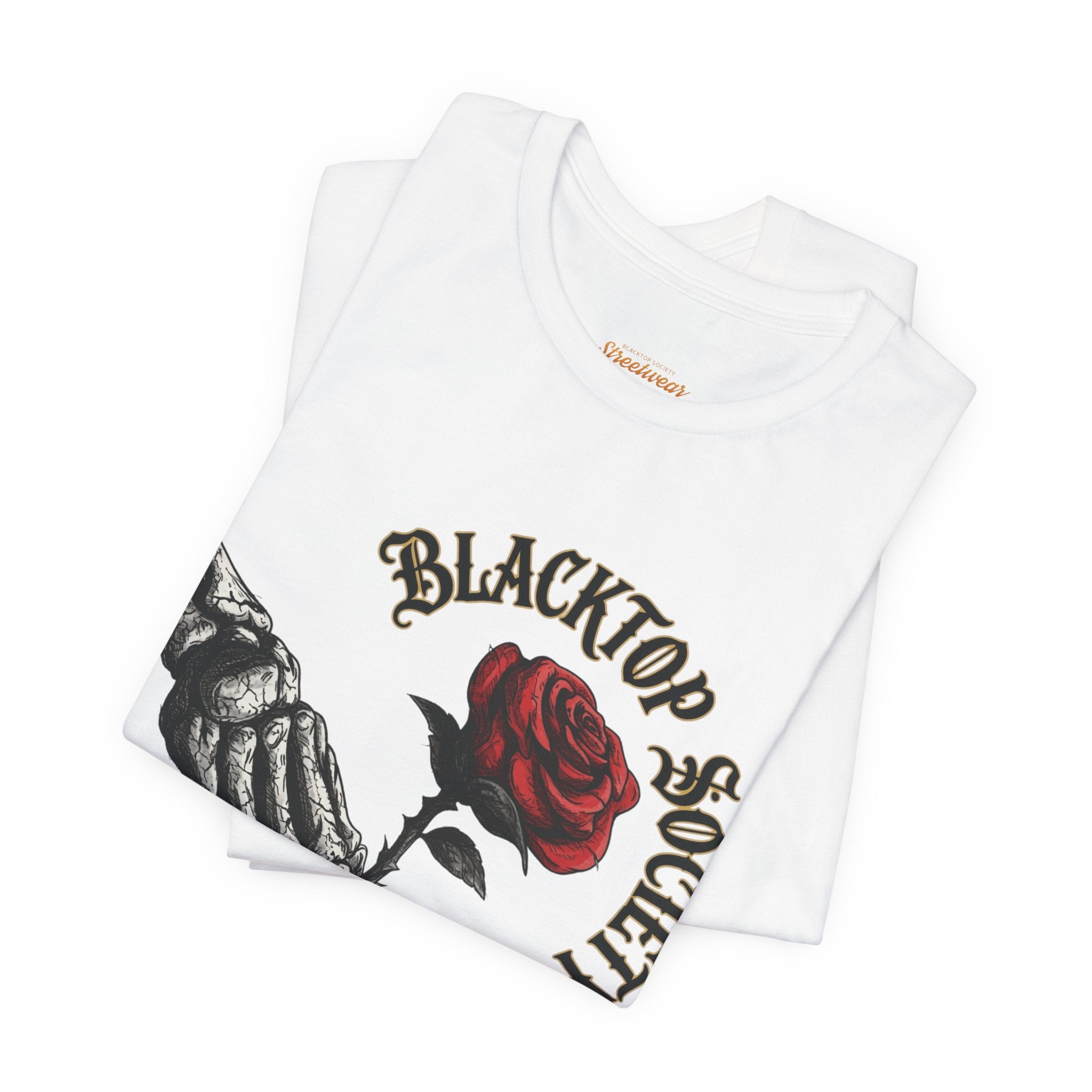 Love Never Dies skull and rose graphic tee, Blacktop Society, view 16