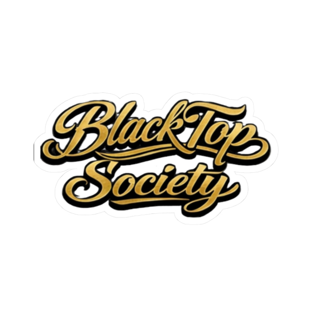BlackTop Society gold script kiss-cut vinyl sticker, car culture decal