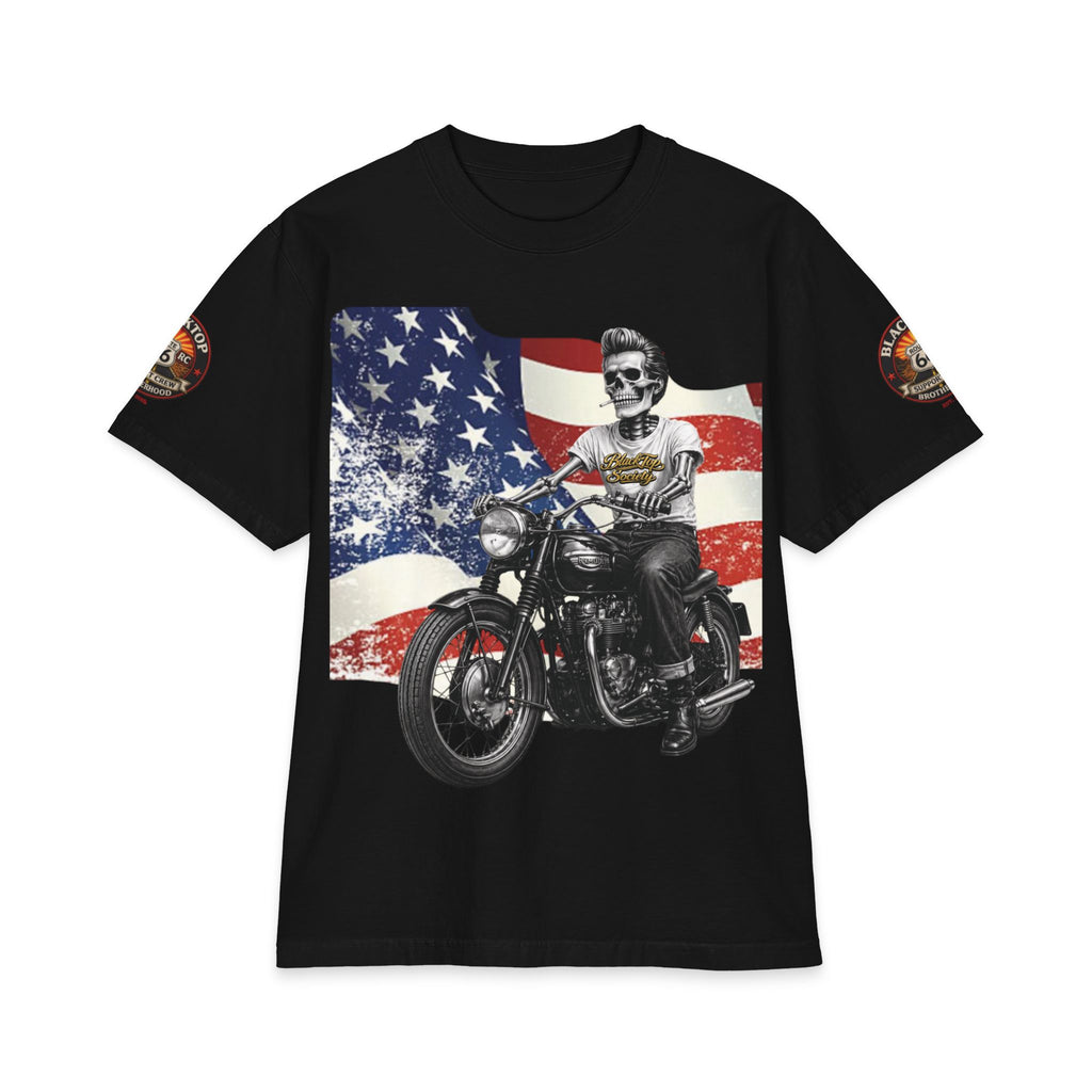 Patriotic skull rider biker tee with American flag — Blacktop Society