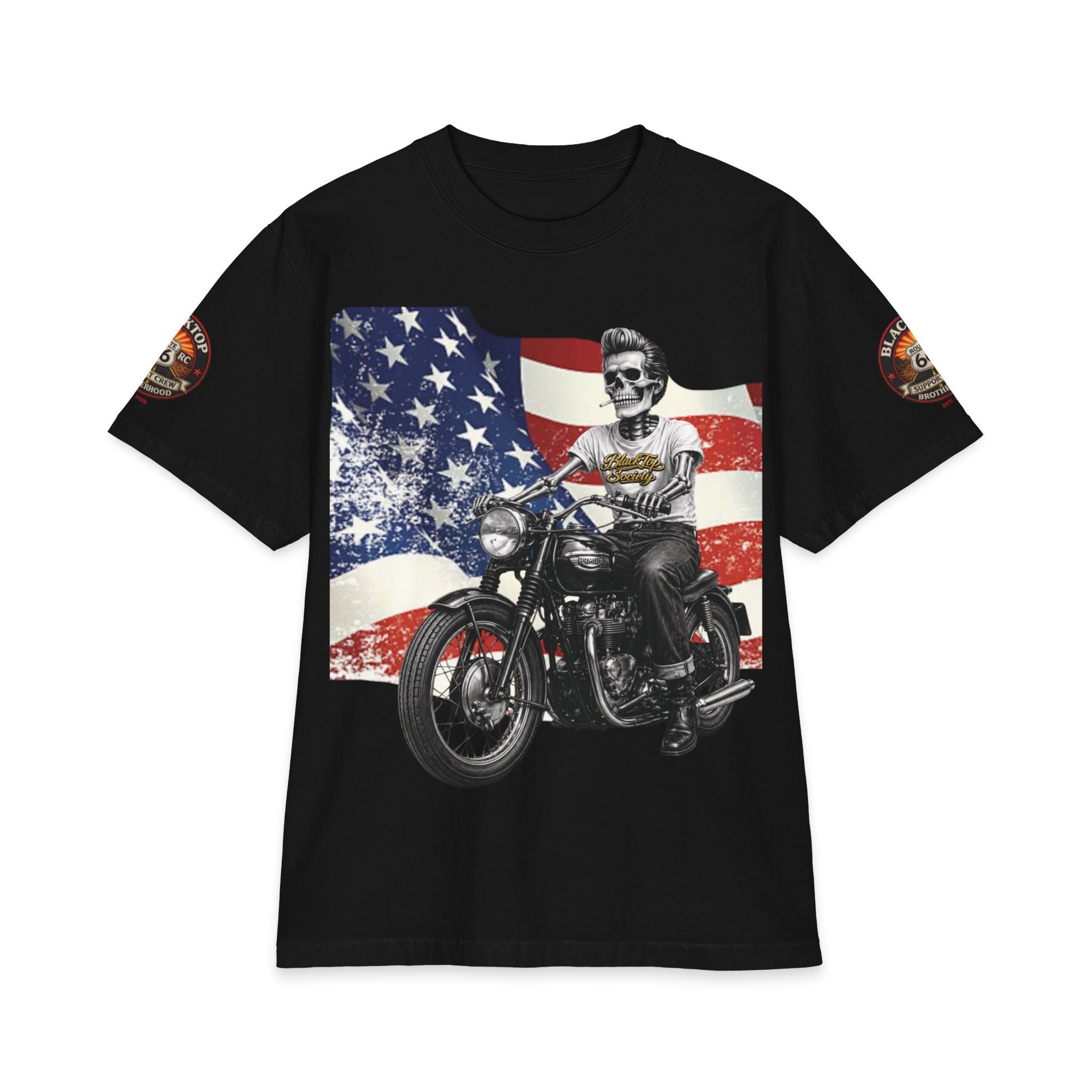 Patriotic skull rider biker tee with American flag — Blacktop Society