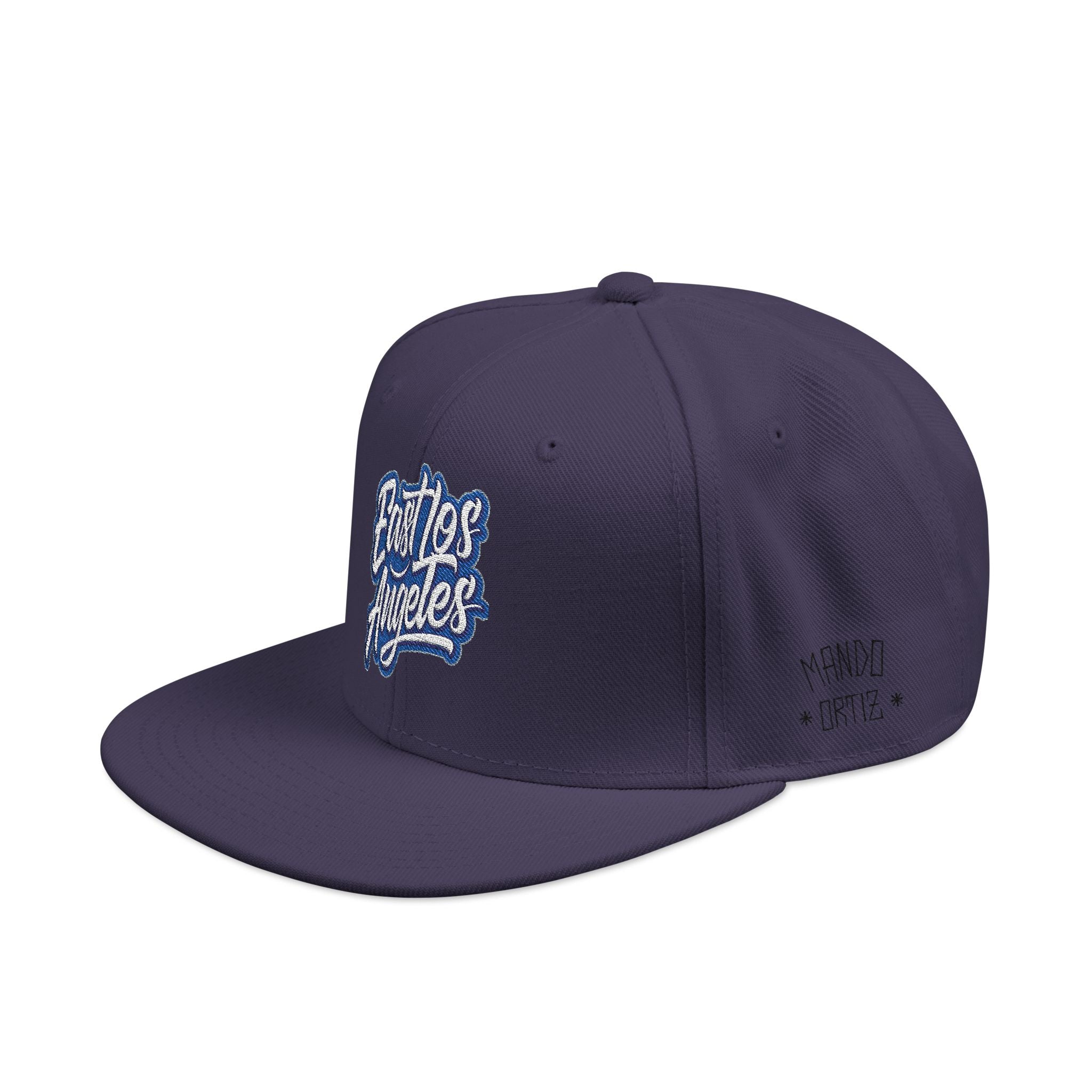 Black snapback hat with embroidered Blue Vibes design and sky-blue visor, Blacktop Society streetwear cap