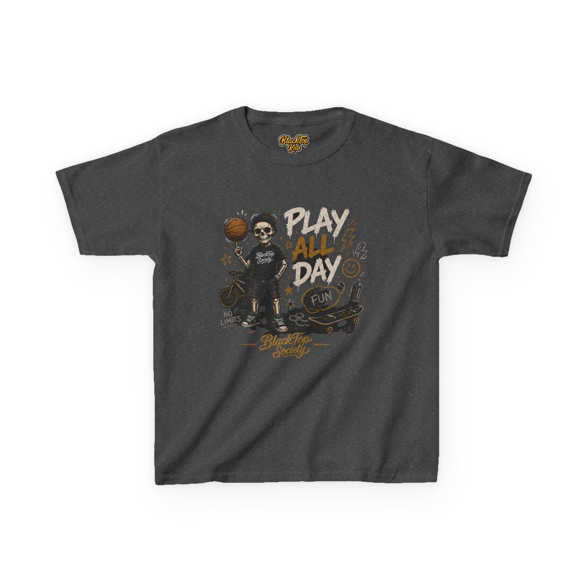 Play All Day basketball graphic kids tee — Blacktop Society