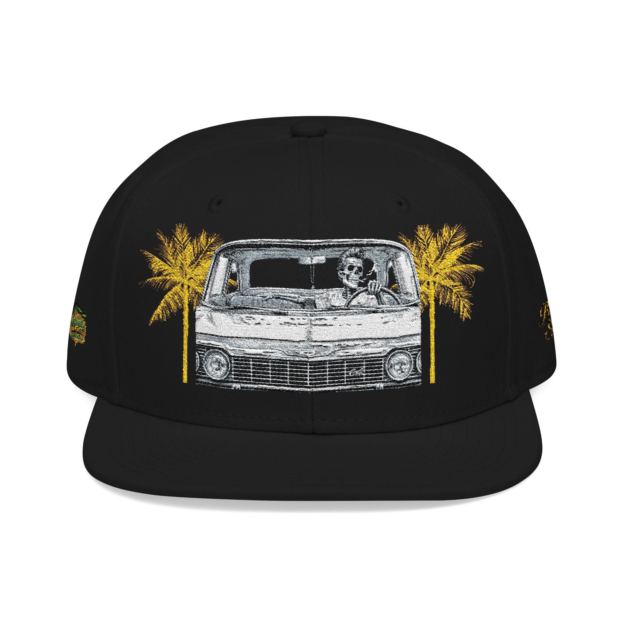 Vintage Camper Snapback Hat — Embroidered Palm Tree & Van Design