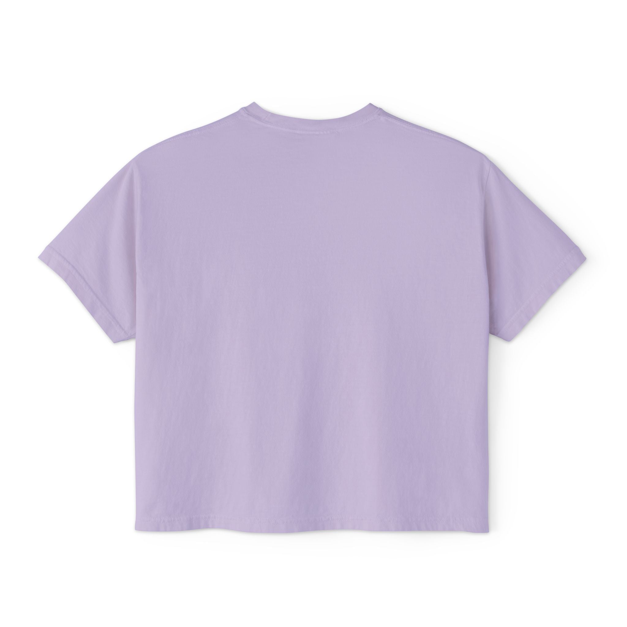 Lavender oversized graphic tee, streetwear style, back view