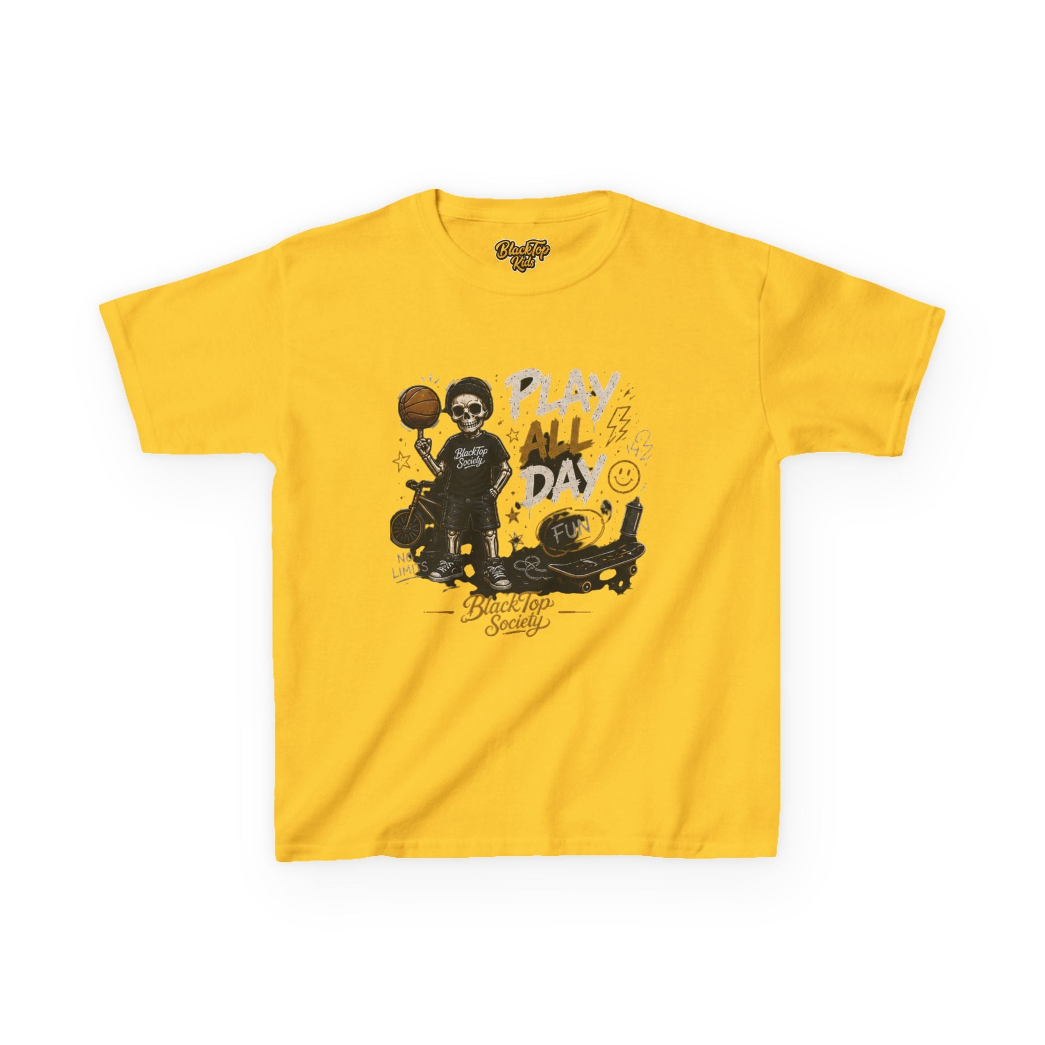 Play All Day basketball graphic kids tee — Blacktop Society
