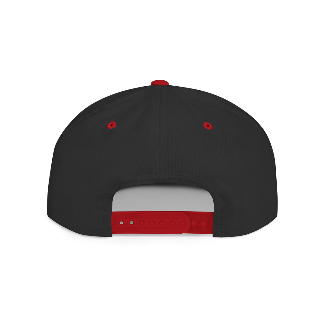 Black snapback hat with red accents, adjustable strap, and ventilation holes — streetwear style