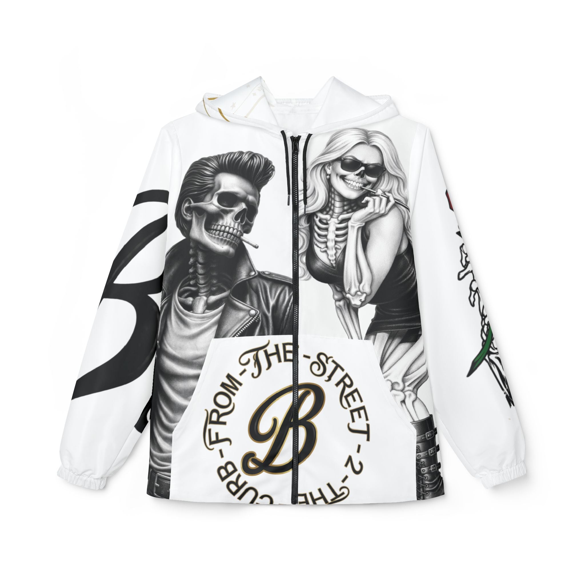Blacktop Society Skeleton Couple Windbreaker Jacket - Streetwear Graphic Hooded Windbreaker