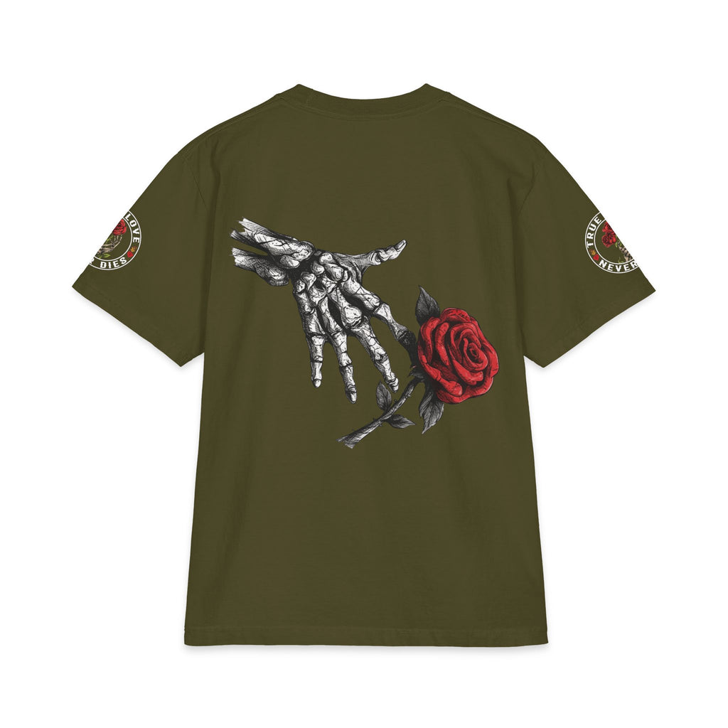 'Love Never Dies' skull and rose graphic tee, Blacktop Society, view 5