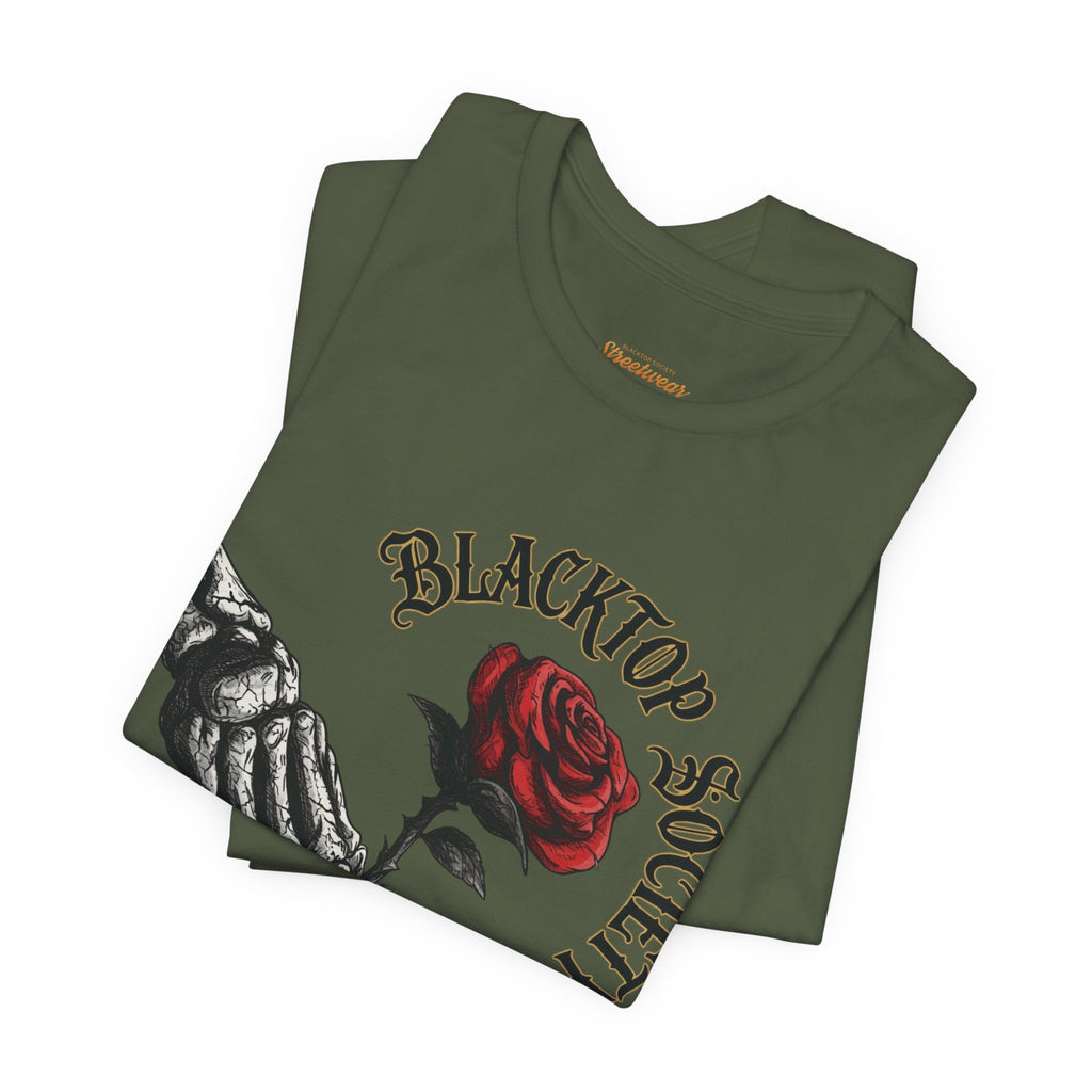 Love Never Dies skull and rose graphic tee, Blacktop Society, view 25
