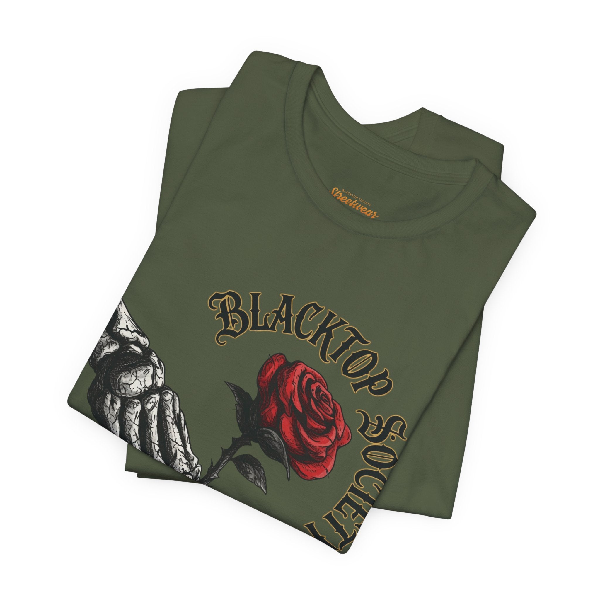 Love Never Dies skull and rose graphic tee, Blacktop Society, view 25