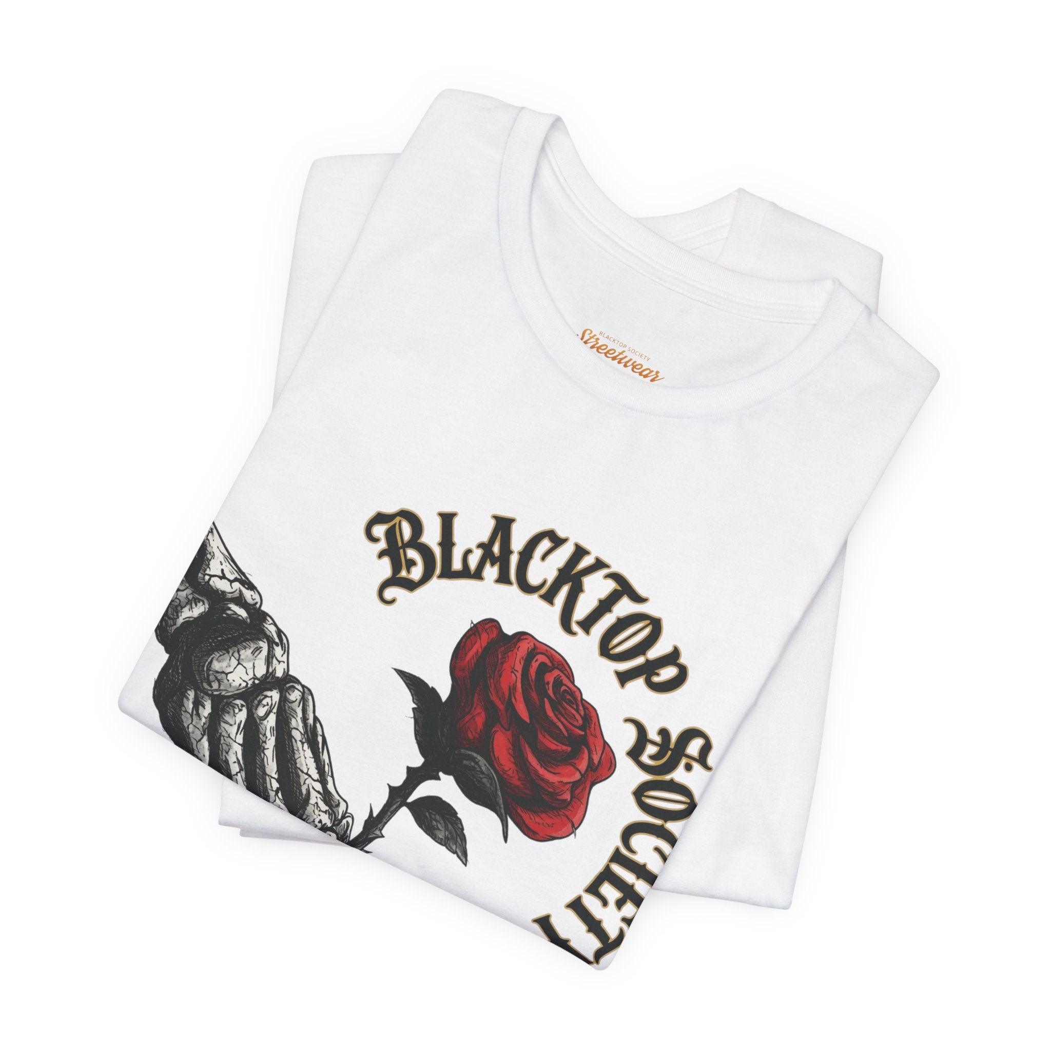 Love Never Dies skull and rose graphic tee, Blacktop Society, view 12