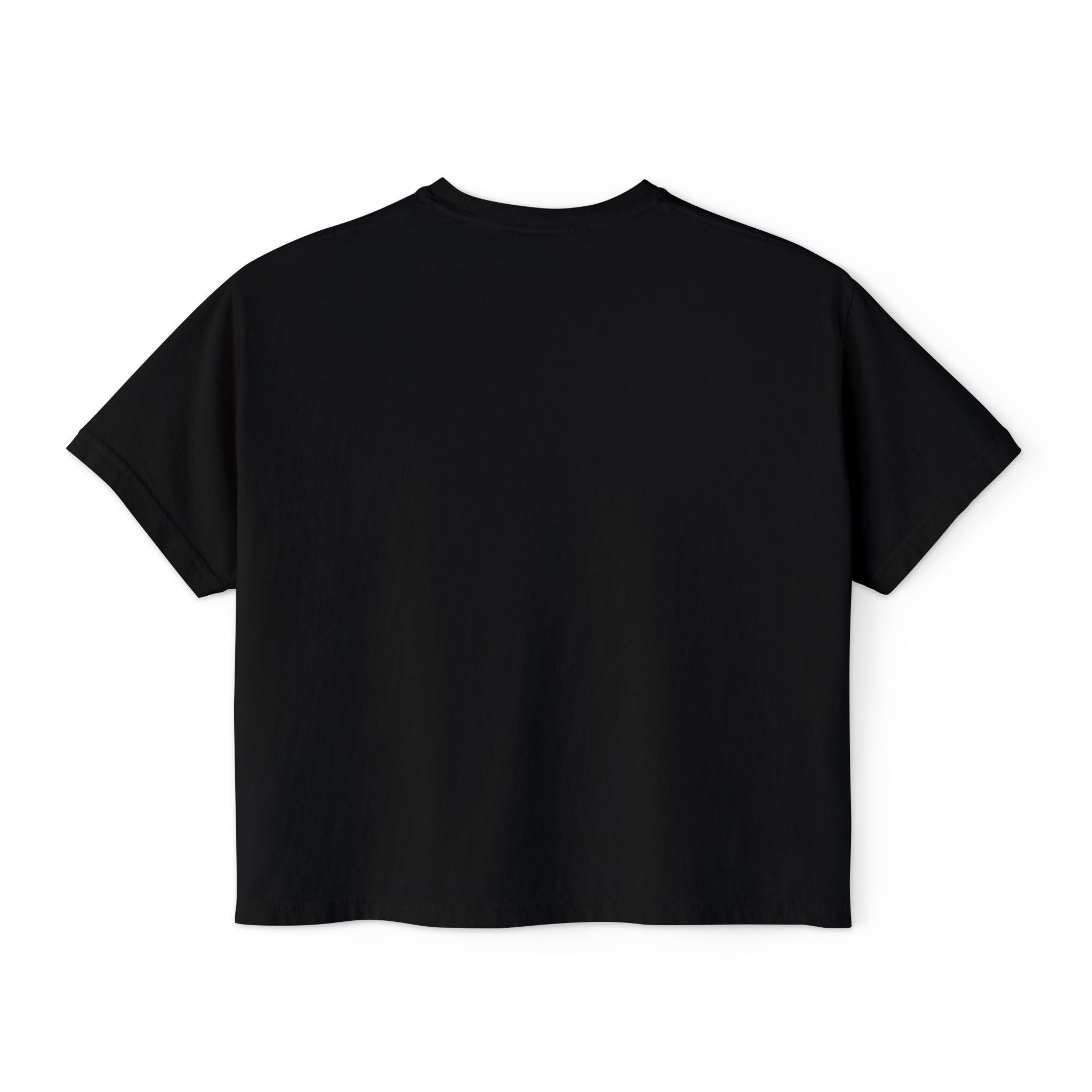 Black streetwear graphic tee back view, solid color, crew neck, short sleeves