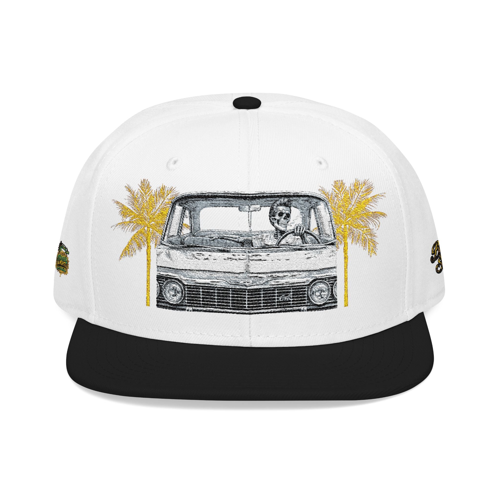 Vintage Camper Snapback Hat — Embroidered Palm Tree & Van Design