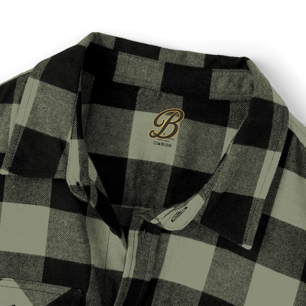 Blacktop Society plaid flannel shirt, retro moto club back graphic, view 10