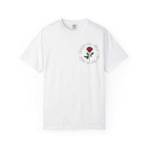 'Till Death Do Us Part' skeleton kiss tee — front view, black