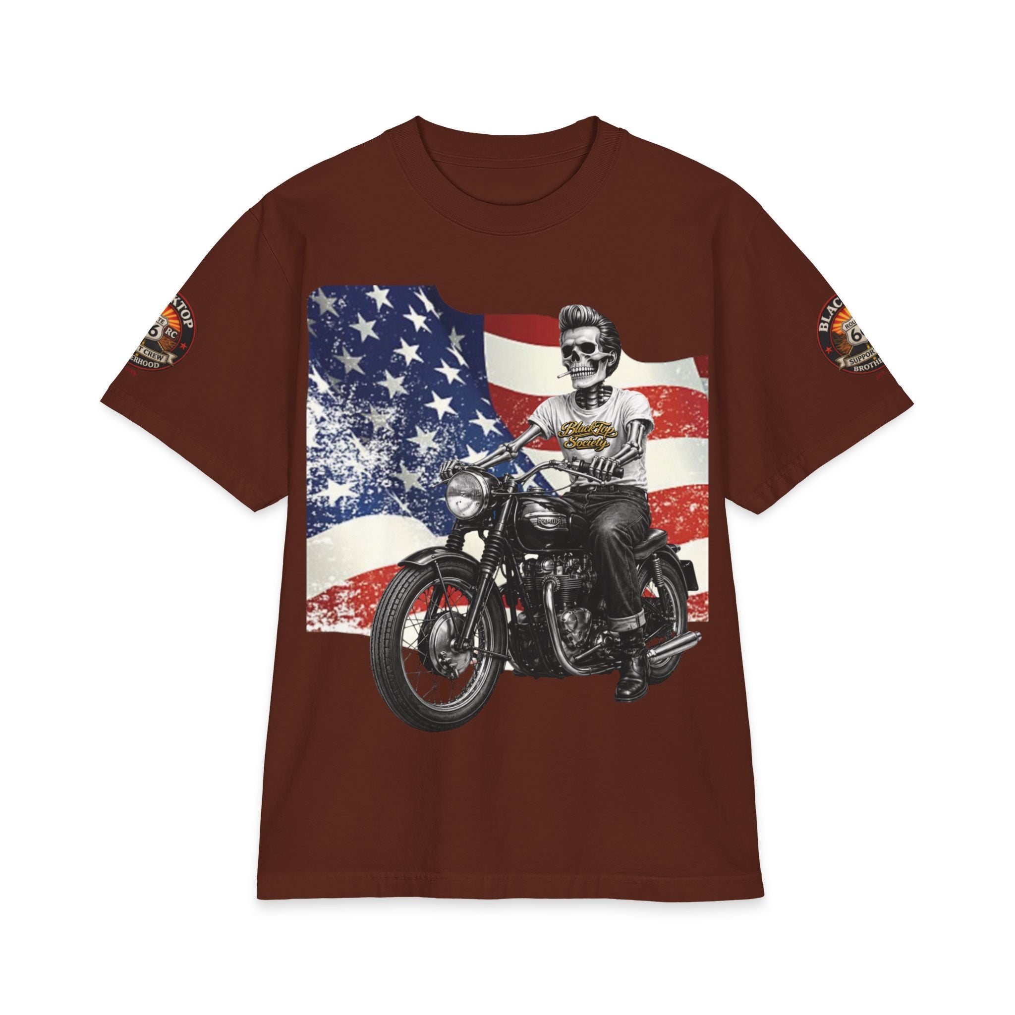 Patriotic skull rider biker tee with American flag — Blacktop Society